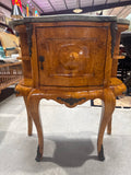 Antique French Louis XV Style Burl Commode with a Green Marble Top, Distinctive Burled Wood