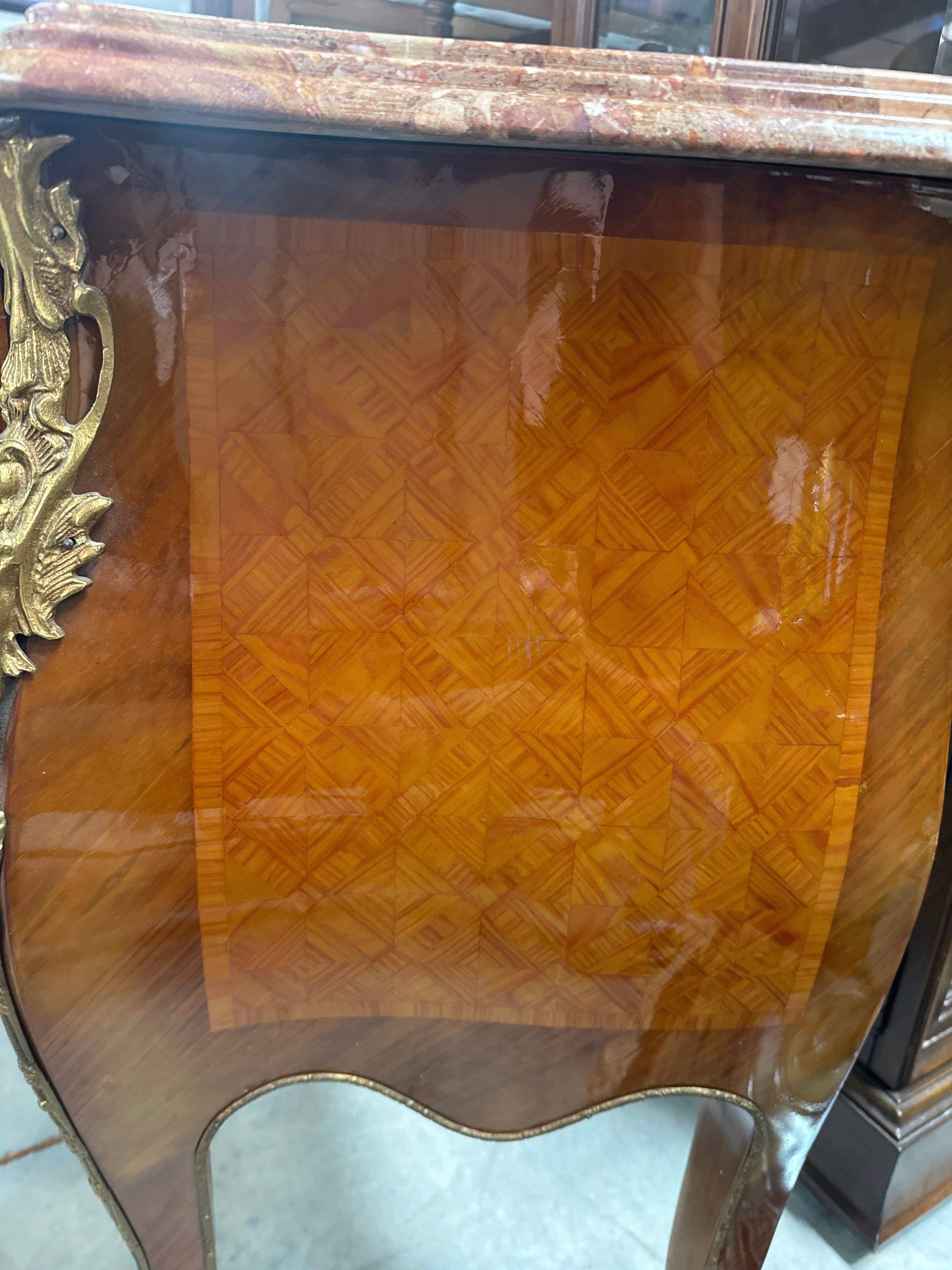 Vintage French Ormolu 2 Drawer Chest With Marble Top