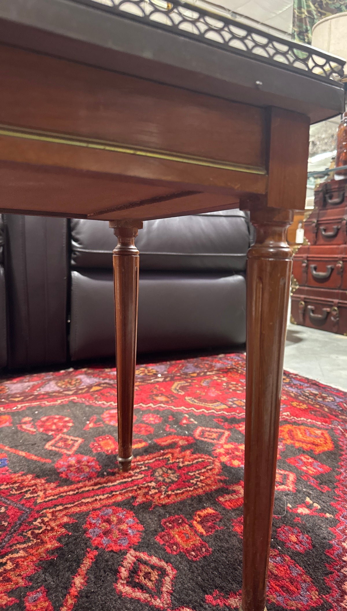Antique French Louis XVI Style Marble Top Coffee Table with Brass Gallery