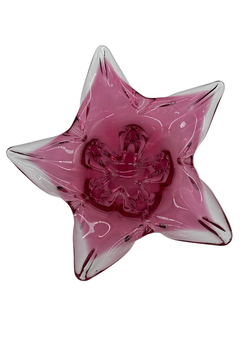 Vintage Czech Bohemian Art Pink Star Glass Bowl
