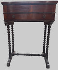 Antique 19th-Century Mahogany Sewing Table with a Flip-Top Mirror and Compartmentalized Interior.