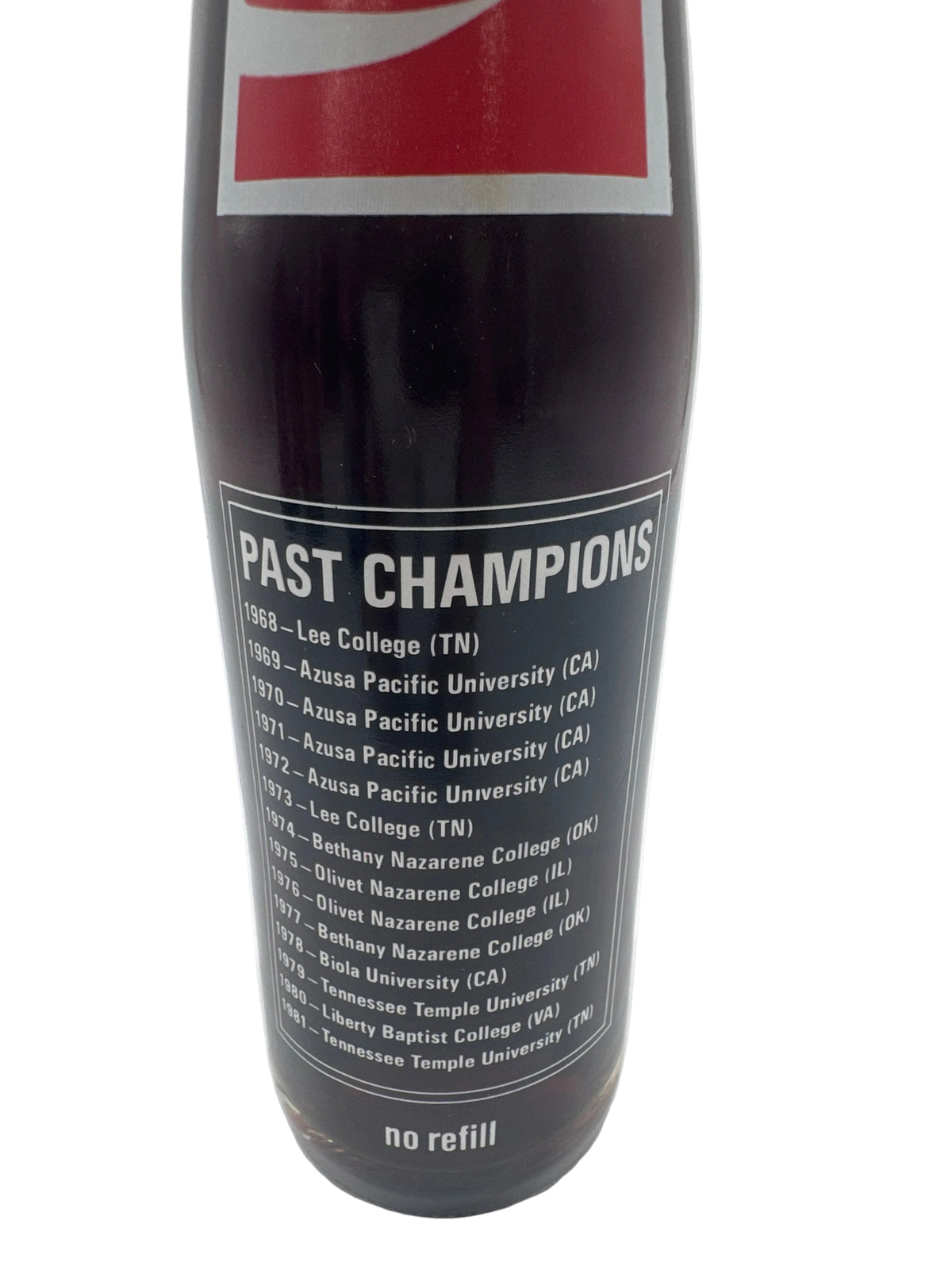 1982 NCCAA DIVISION I BASKETBALL TOURNAMENT CHATTANOOGA, TN 10 oz COCA-COLA BOTTLE