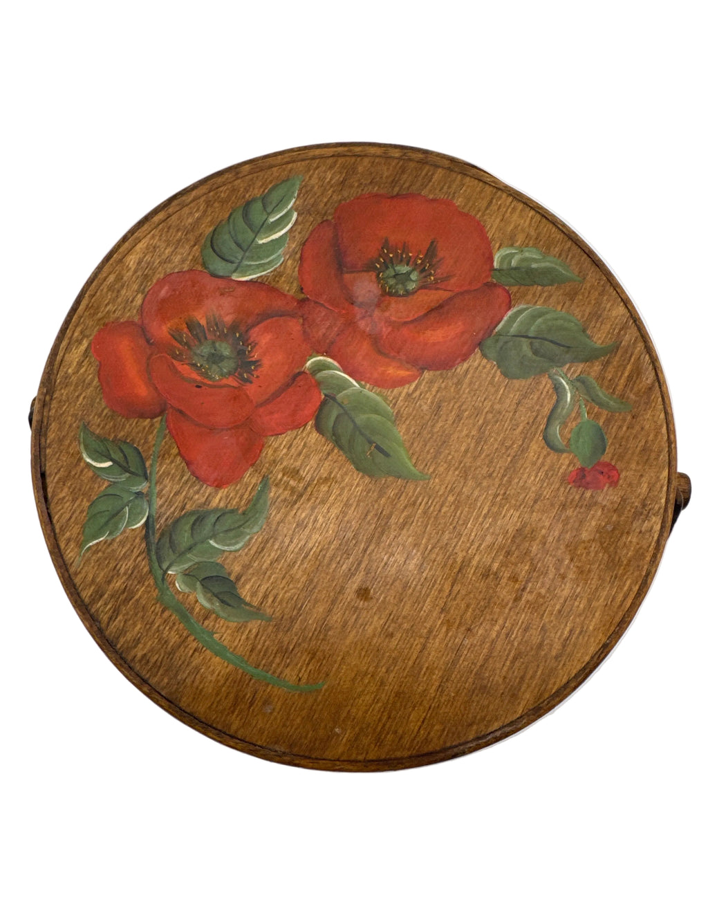 Antique Wooden Firkin Sugar Bucket with Red Poppy Hand Painted Flowers