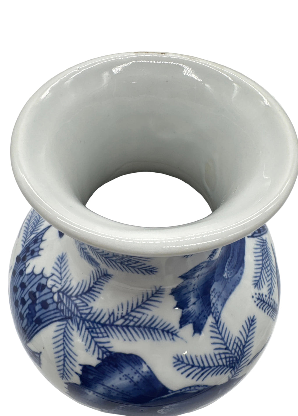 Vintage Blue & White Koi Fish Ceramic Chinese Vase
