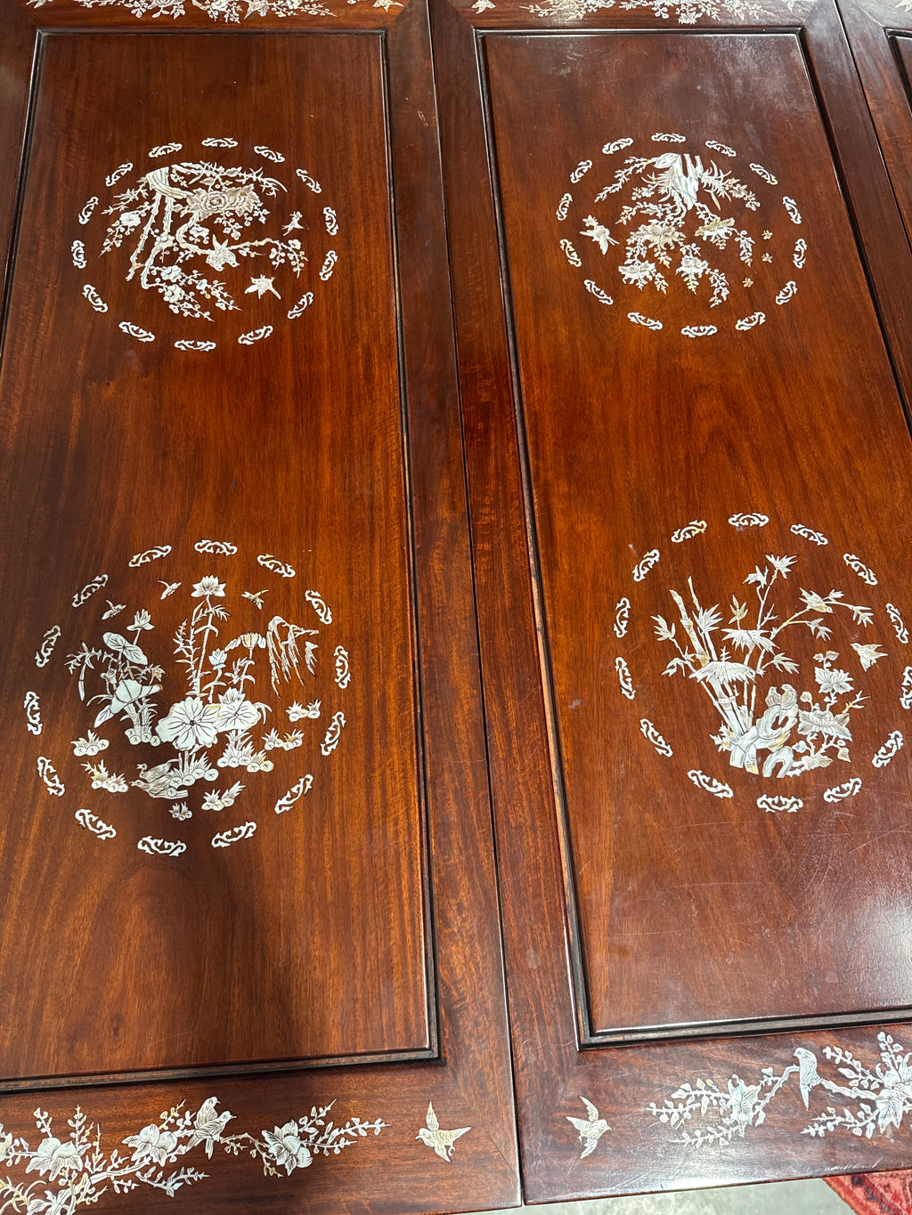 Vintage Rosewood Chinese Mother of Pearl Inlay Dining Table-K