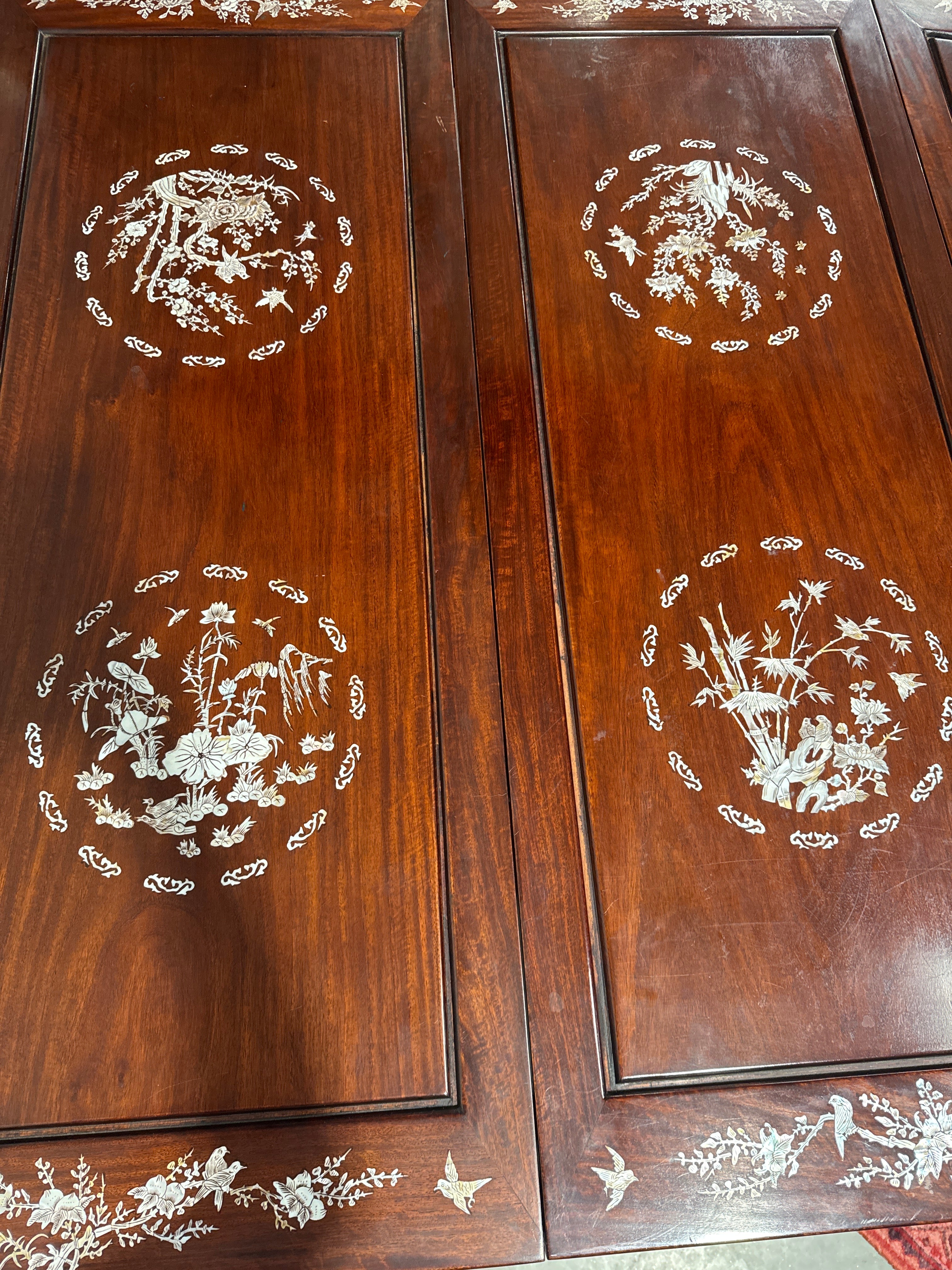 Vintage Rosewood Chinese Mother of Pearl Inlay Dining Table-K