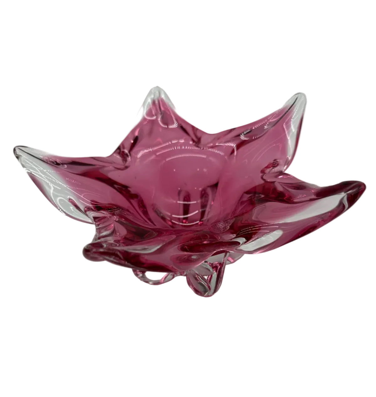Vintage Czech Bohemian Art Pink Star Glass Bowl