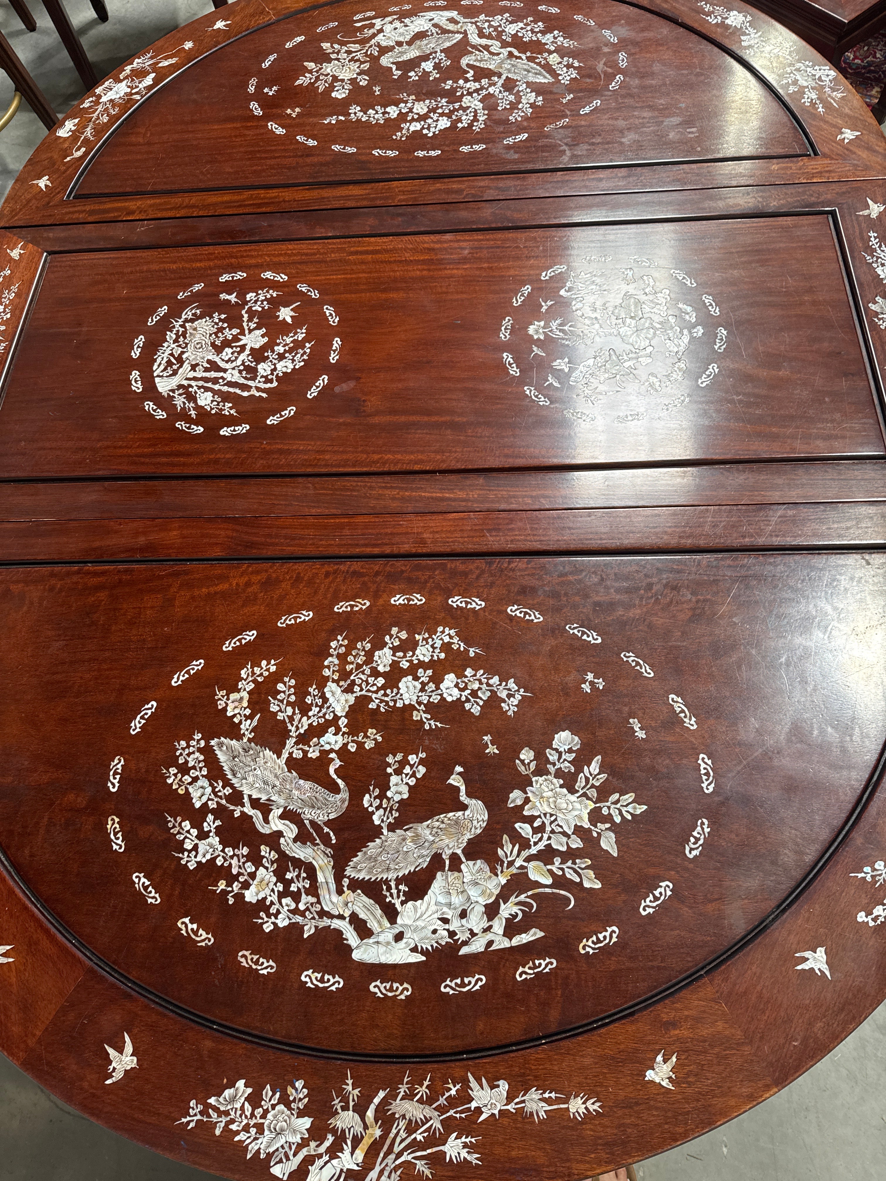 Vintage Rosewood Chinese Mother of Pearl Inlay Dining Table-K