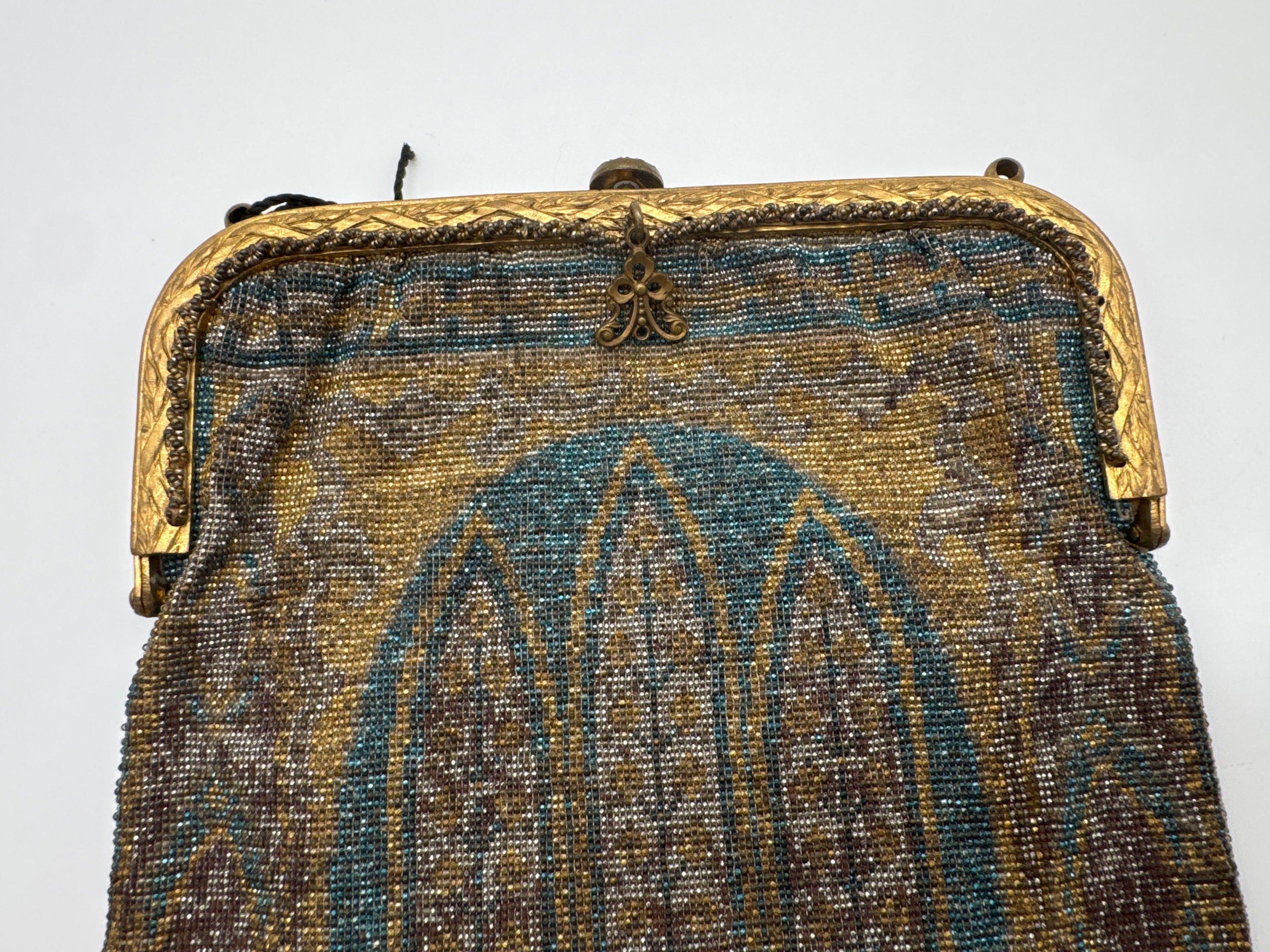 Antique Early 1900’s French Steel Beaded Hand Bag