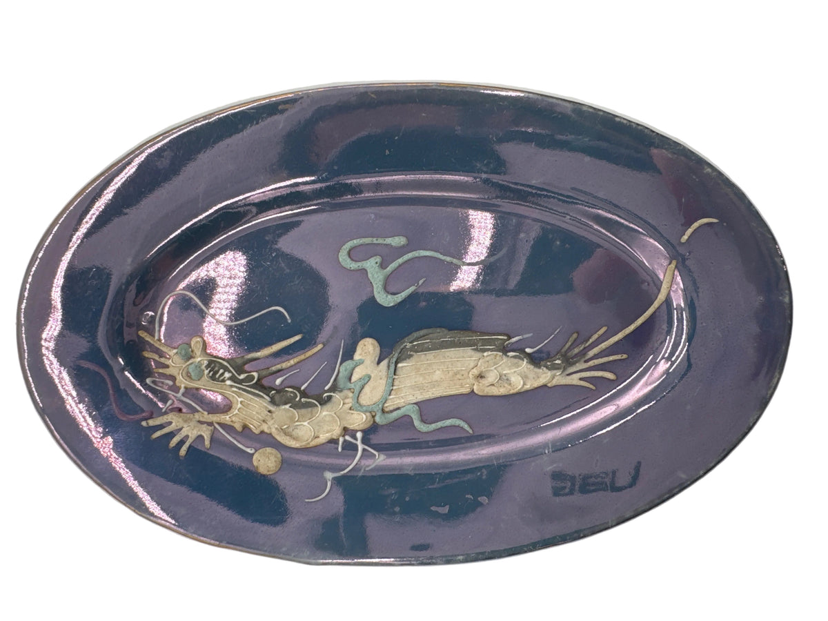 Antique Moriage Child's Dragon Ware Small Oval Platter Hand Painted, Made in Japan