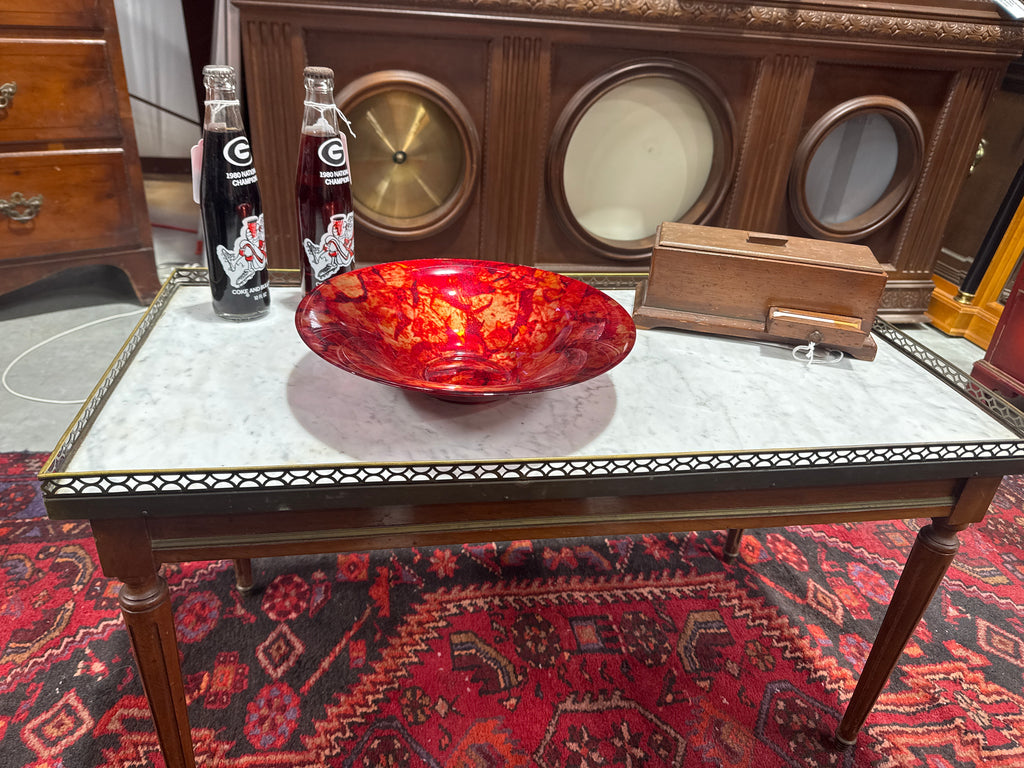 Antique French Louis XVI Style Marble Top Coffee Table with Brass Gallery