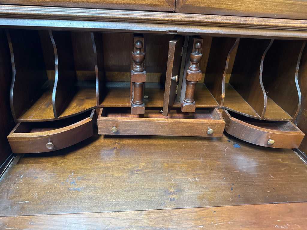 Vintage Serpentine Front Walnut Ball & Claw Secretary Desk