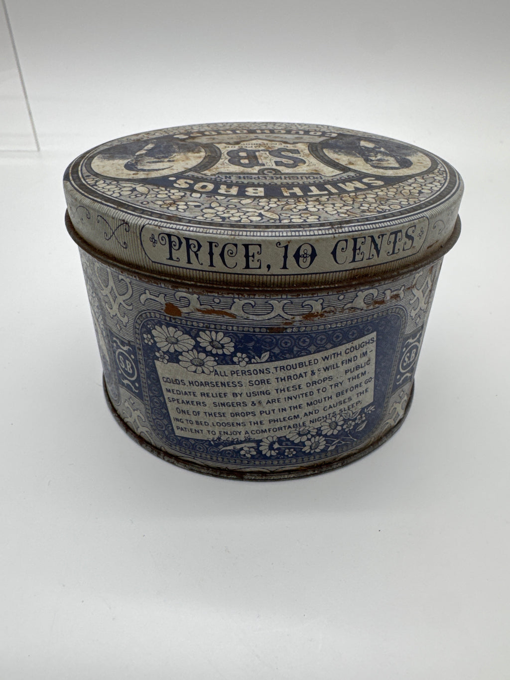 Vintage Bristol Ware Smith Bros (S.B.) Cough Drops "Empty" Tin w/Lid
