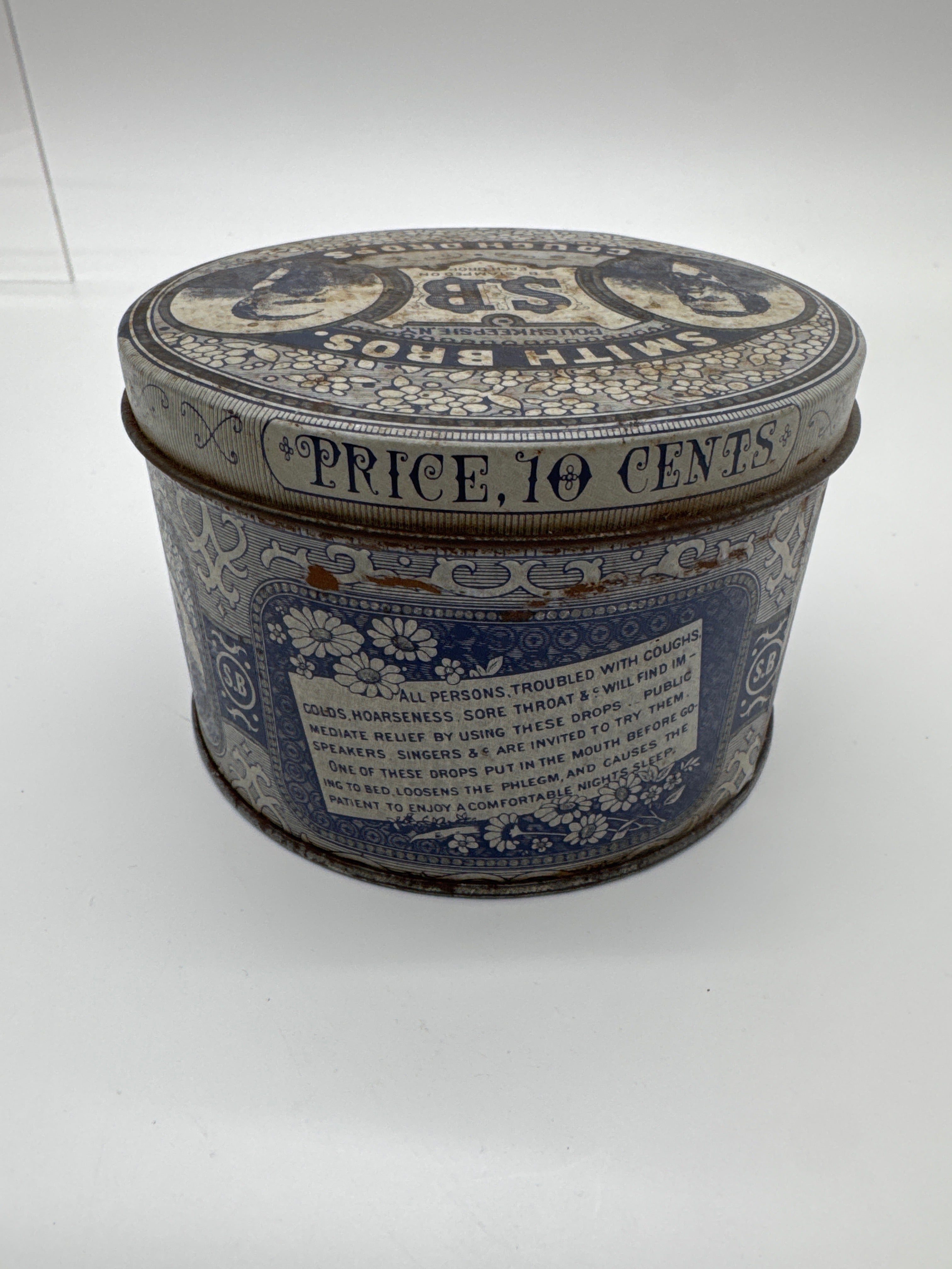 Vintage Bristol Ware Smith Bros (S.B.) Cough Drops "Empty" Tin w/Lid