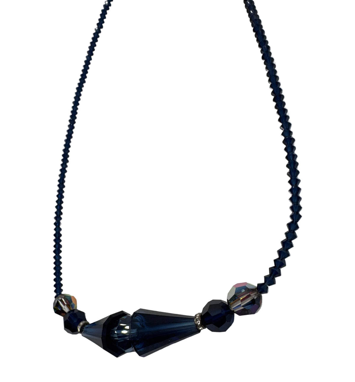 Vintage LFK Jewels Sapphire Blue Crystal Bicone Bead 18” Necklace