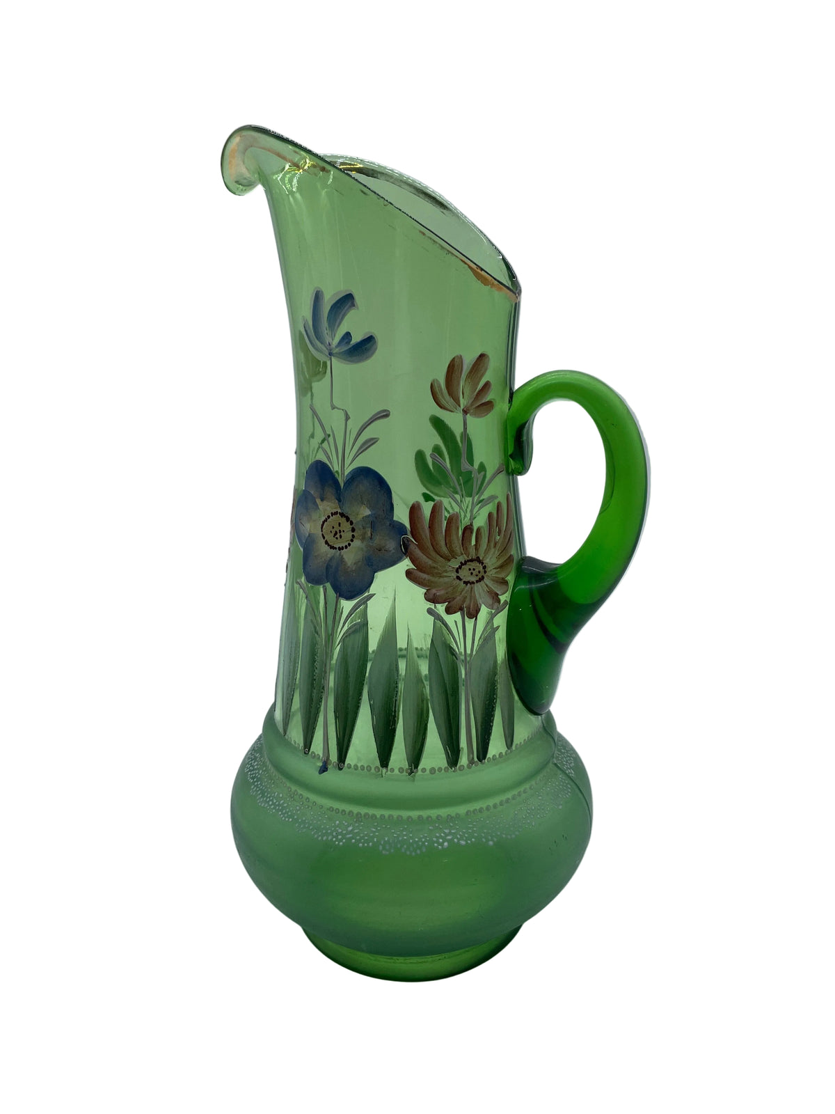 Antique Early 1900’s Northwood Victorian Handpainted Green Tankard Pitcher #916