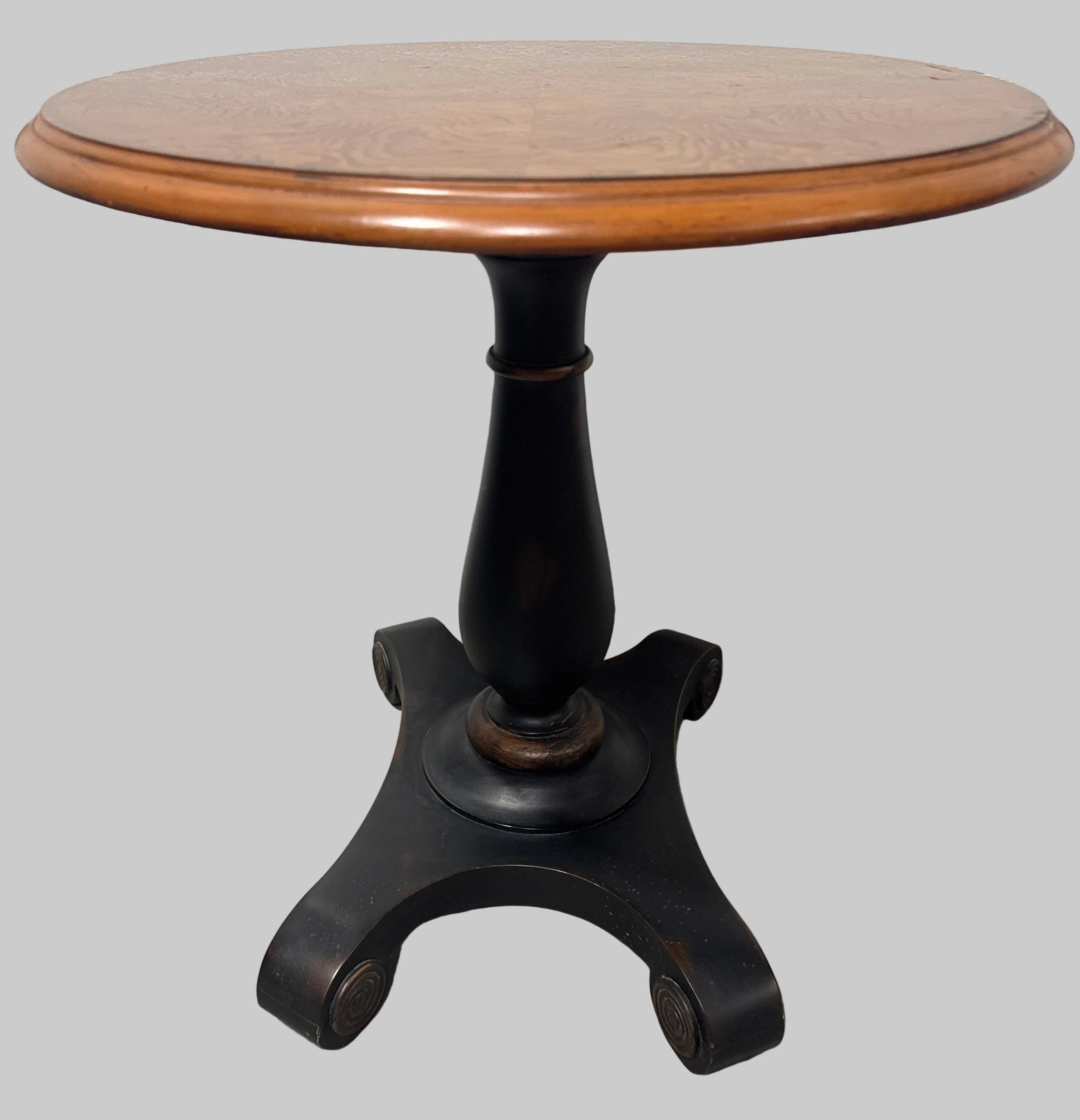Vintage Drexel Heritage Burl Pedestal Empire Style Oval Side Table