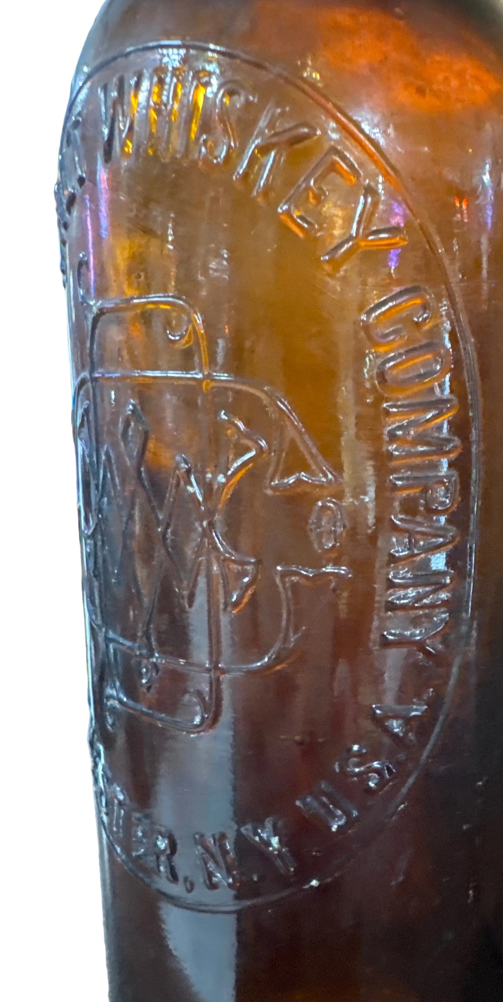 Antique Amber Glass Bottle from The Duffy Malt Whiskey Company of Rochester, NY, featuring an Embossed Patent Date of August 24, 1886