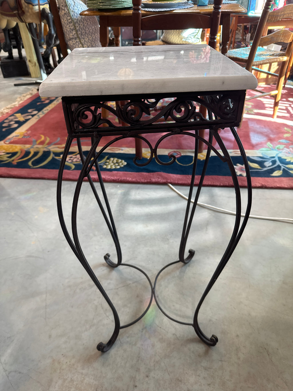 Vintage Wrought Iron Marble Top Plant Stand