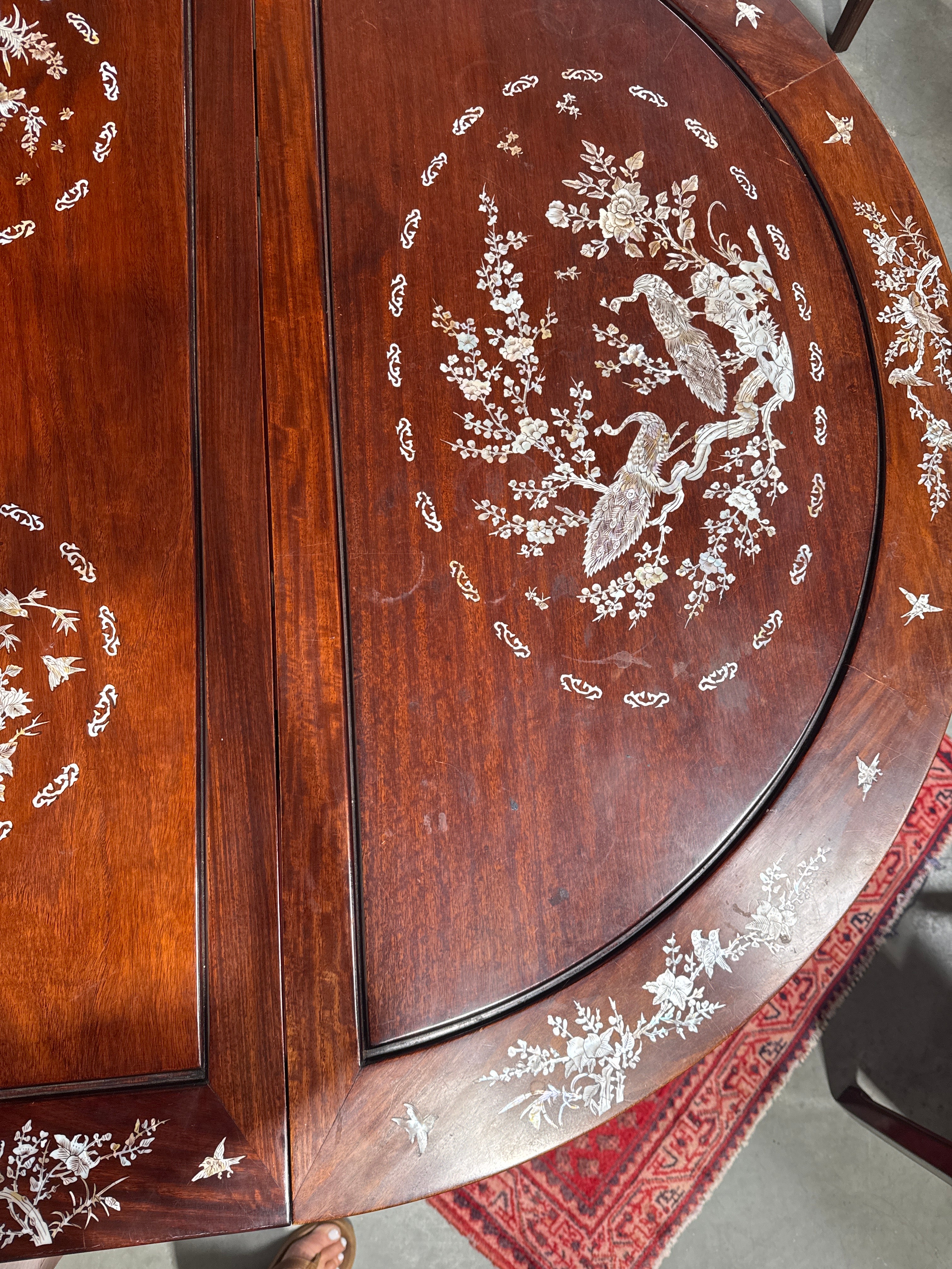 Vintage Rosewood Chinese Mother of Pearl Inlay Dining Table-K