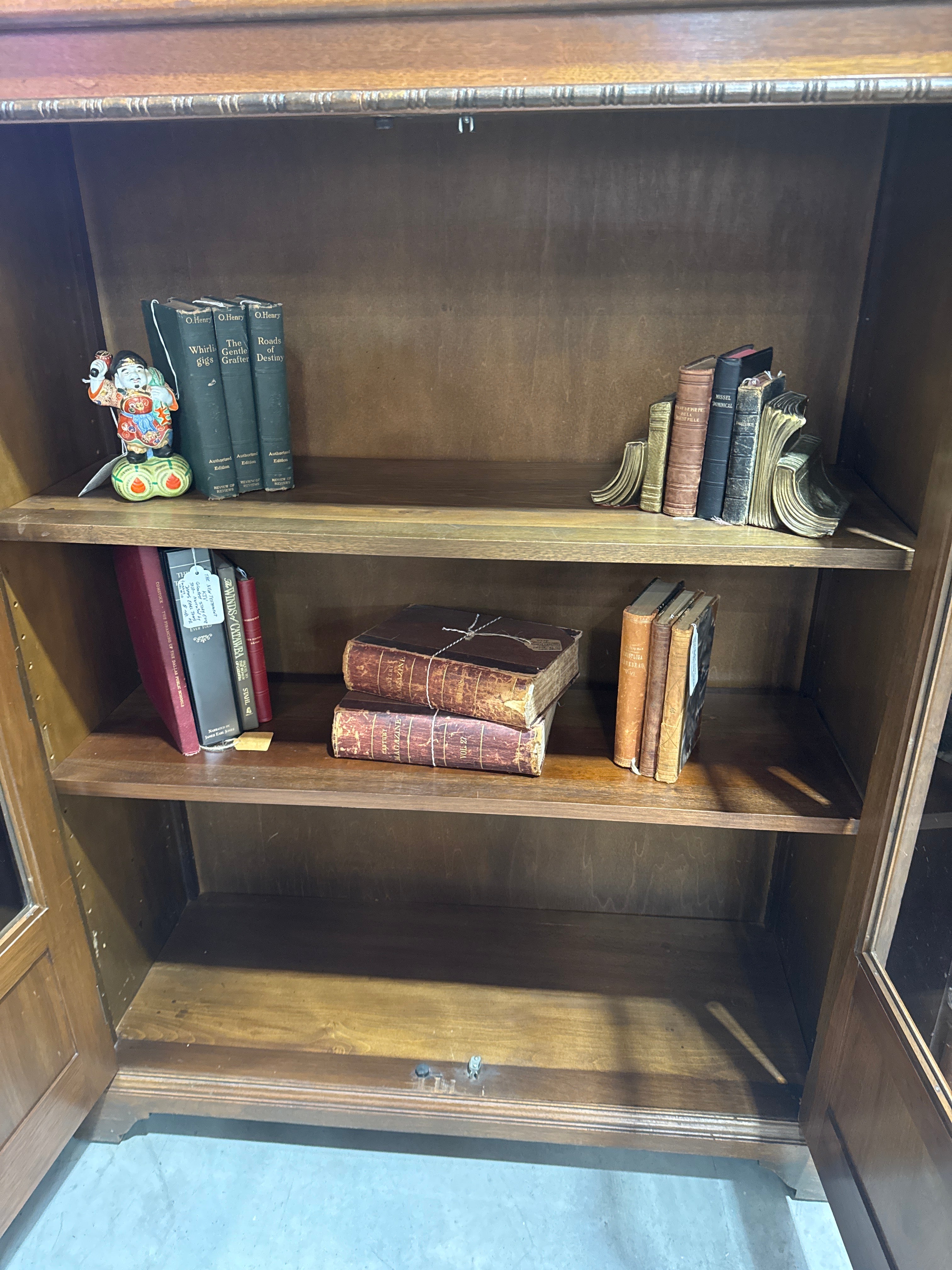 Vintage Arts & Craft Style Walnut Double Glass Door Bookcase