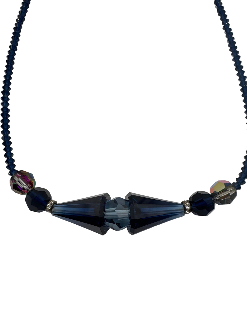 Vintage LFK Jewels Sapphire Blue Crystal Bicone Bead 18” Necklace