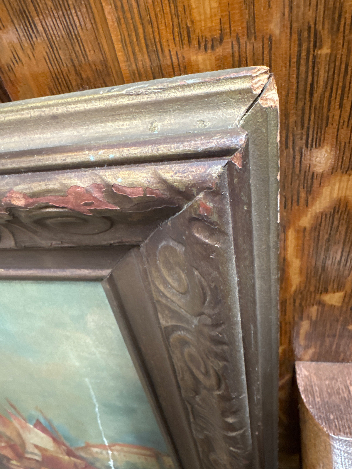Antique Gold Frame Oil on Canvas of a Venitian Canal Scene