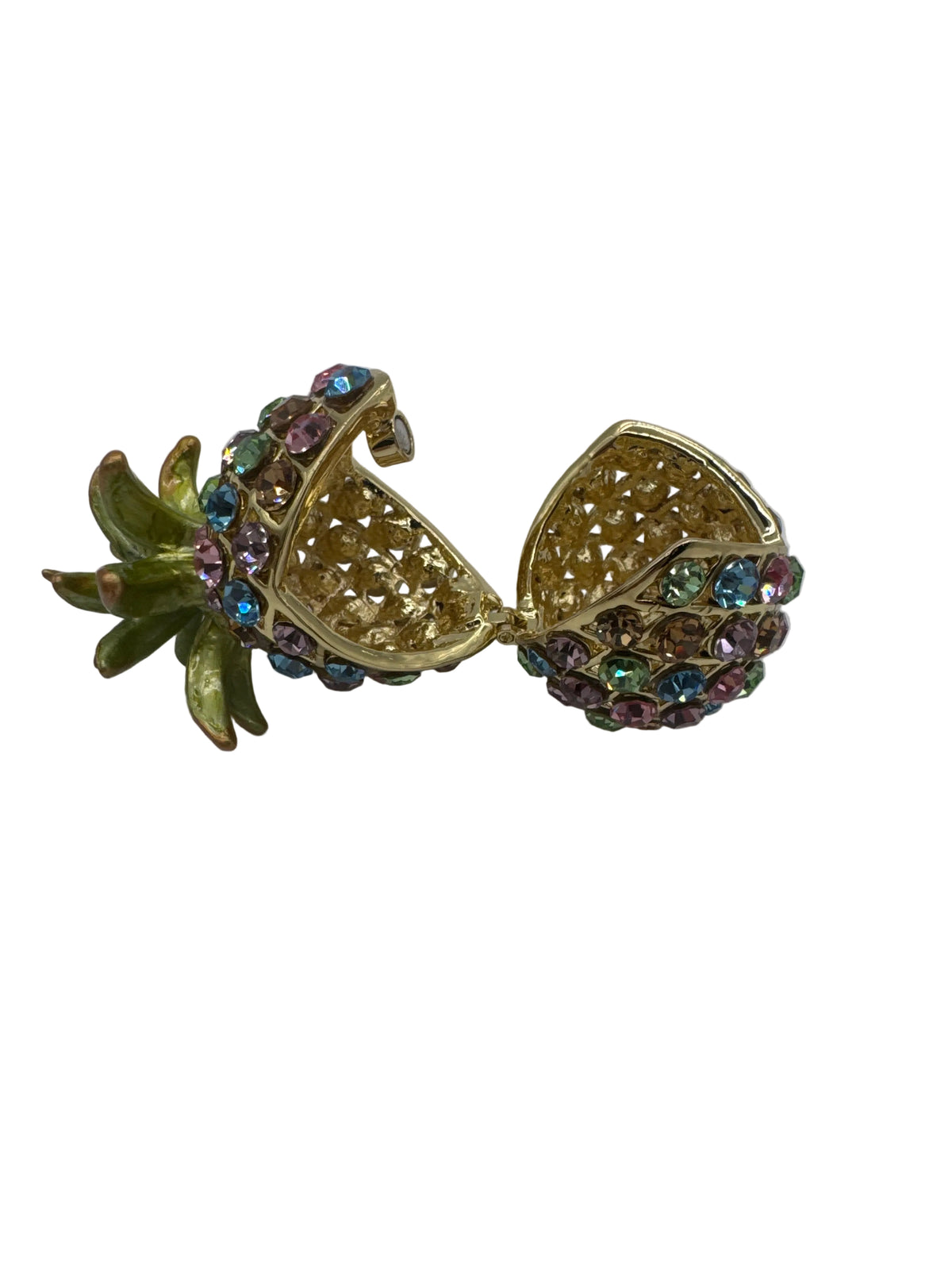 Beautiful Lia Sophia Pineapple Enamel & Rhinestone Lidded Ring/Trinket Box