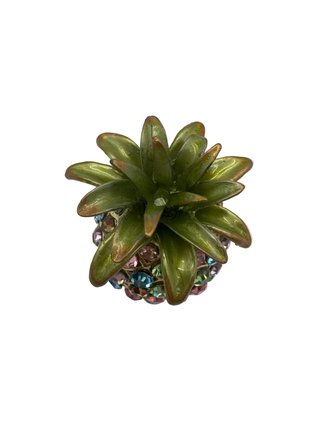 Beautiful Lia Sophia Pineapple Enamel & Rhinestone Lidded Ring/Trinket Box