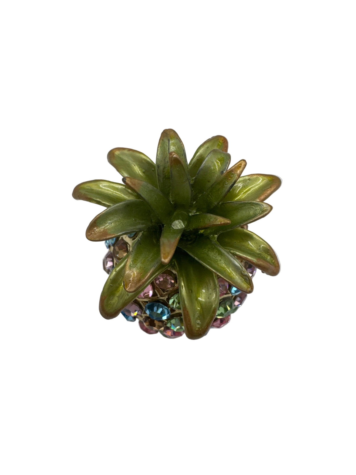 Beautiful Lia Sophia Pineapple Enamel & Rhinestone Lidded Ring/Trinket Box