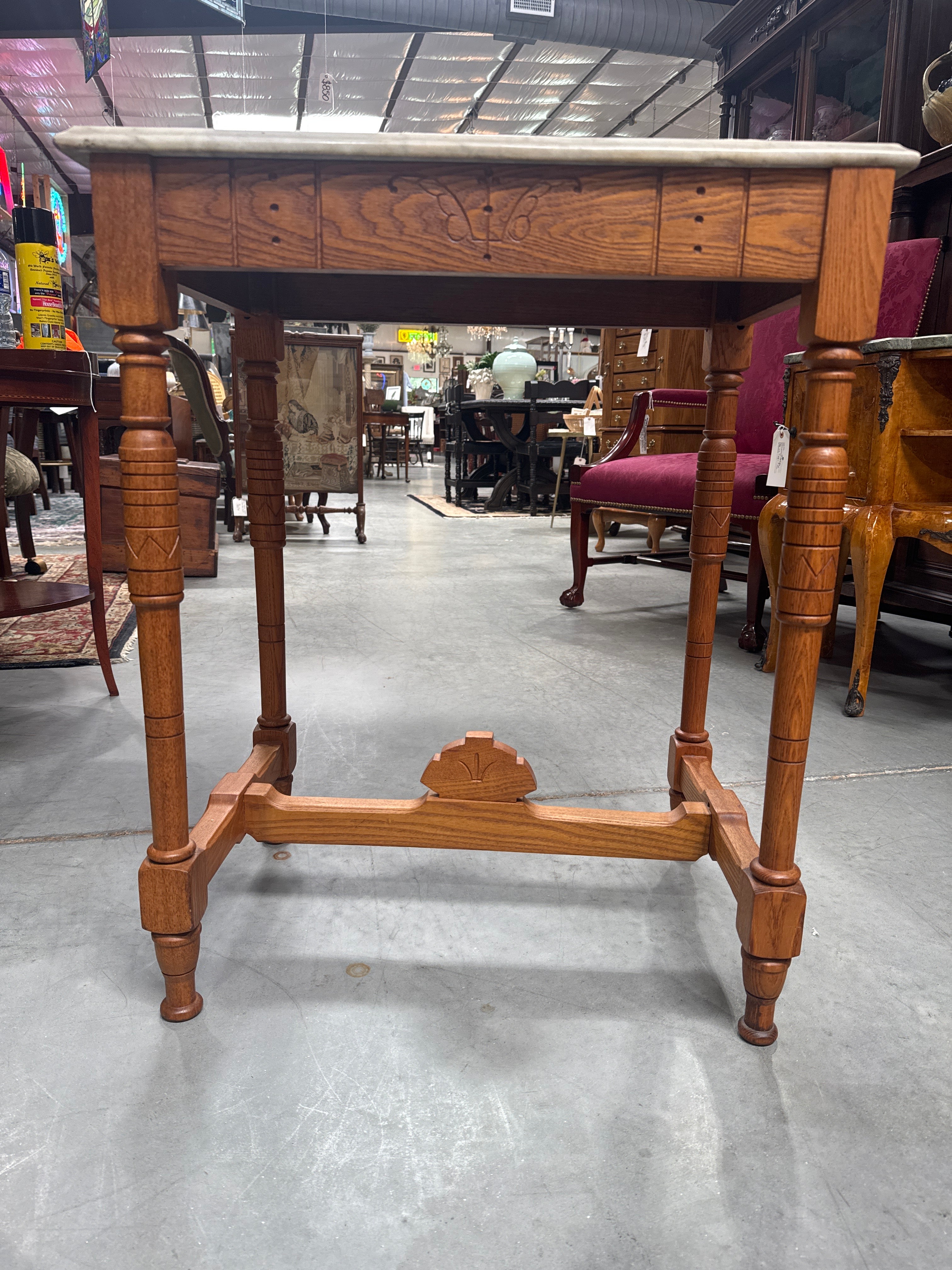 Antique Victorian Chestnut Marble Top Table
