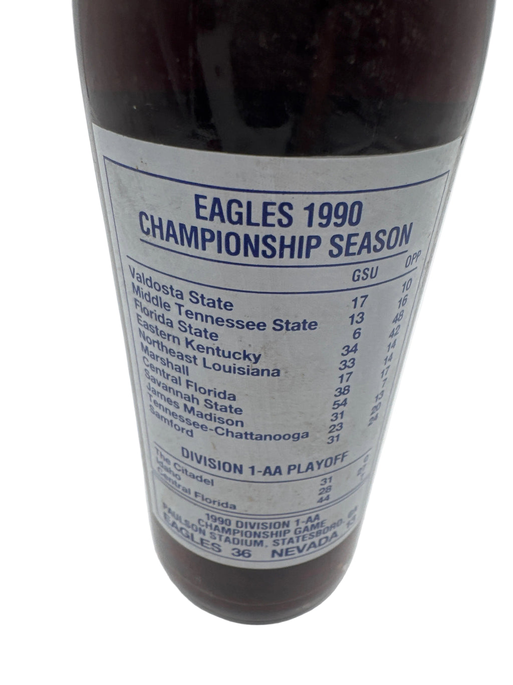 1990 Georgia Southern National Champions Coca-Cola Bottle 10 oz