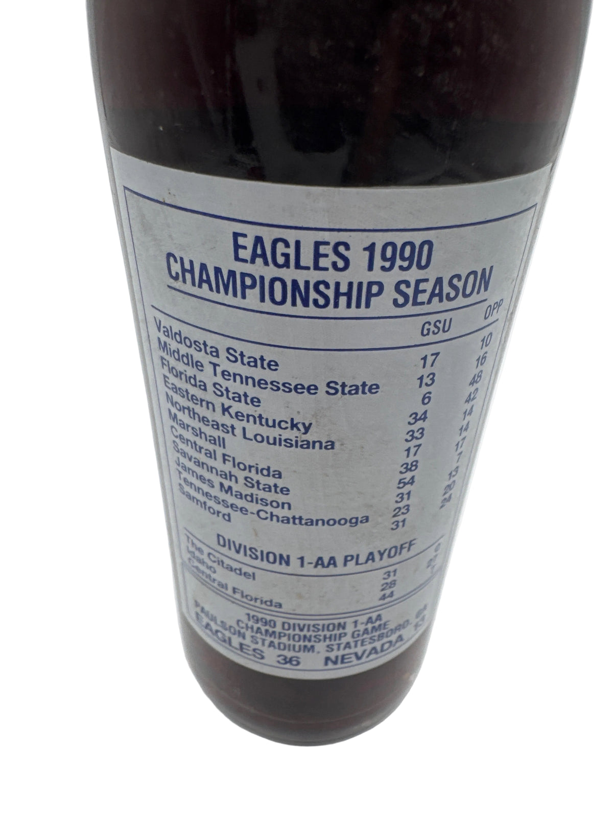 1990 Georgia Southern National Champions Coca-Cola Bottle 10 oz