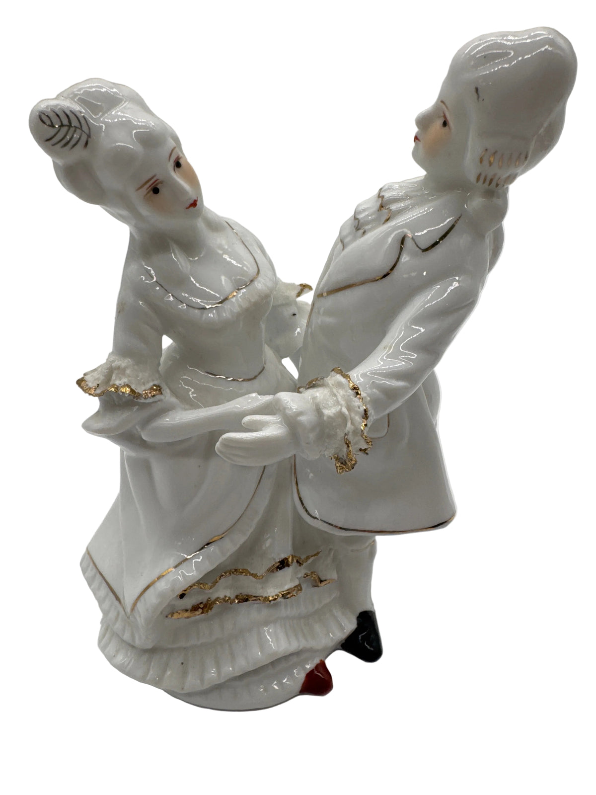Vintage Victorian White with Gold Trim Porcelain Dancing Figures