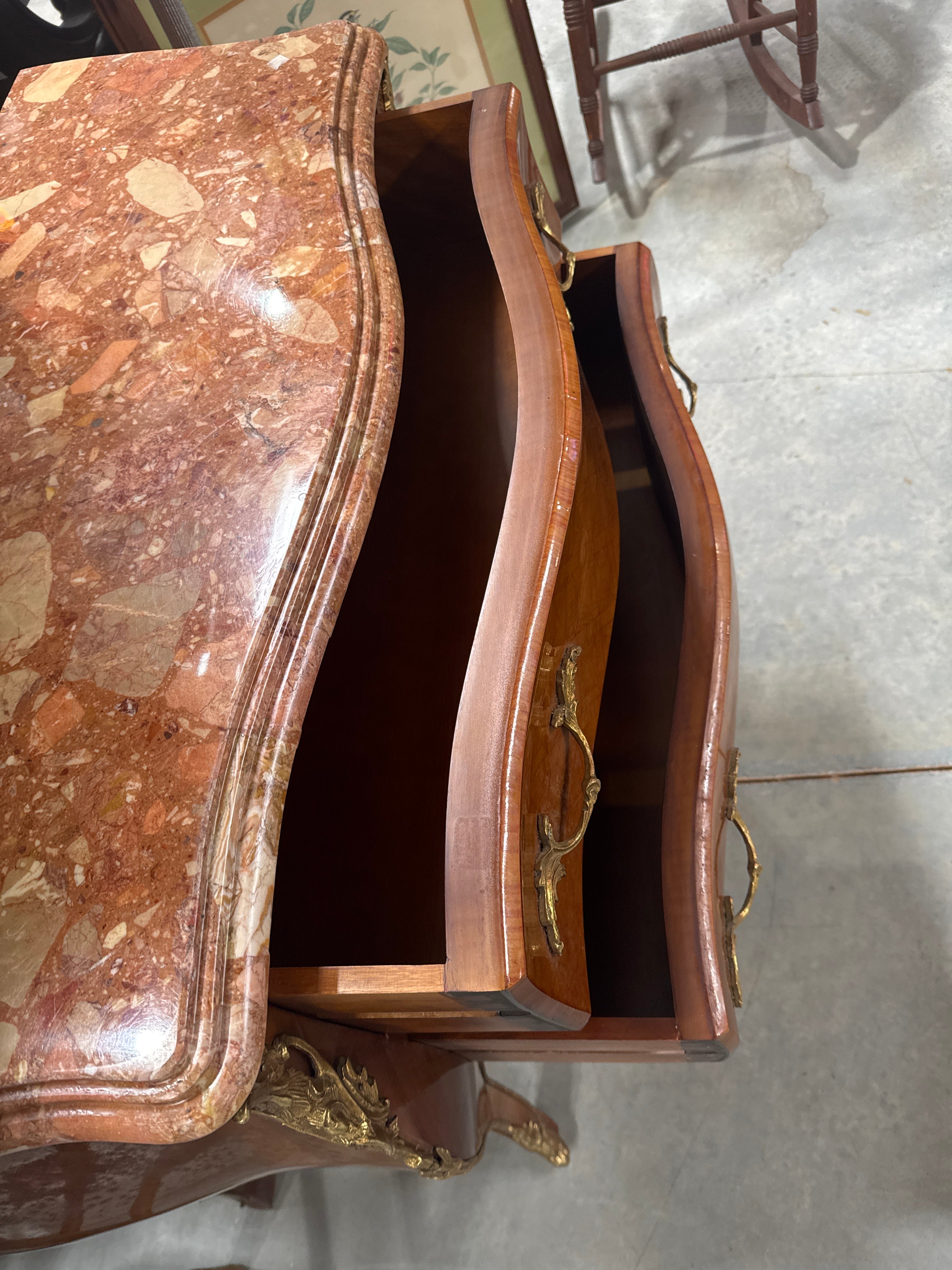 Vintage French Ormolu 2 Drawer Chest With Marble Top