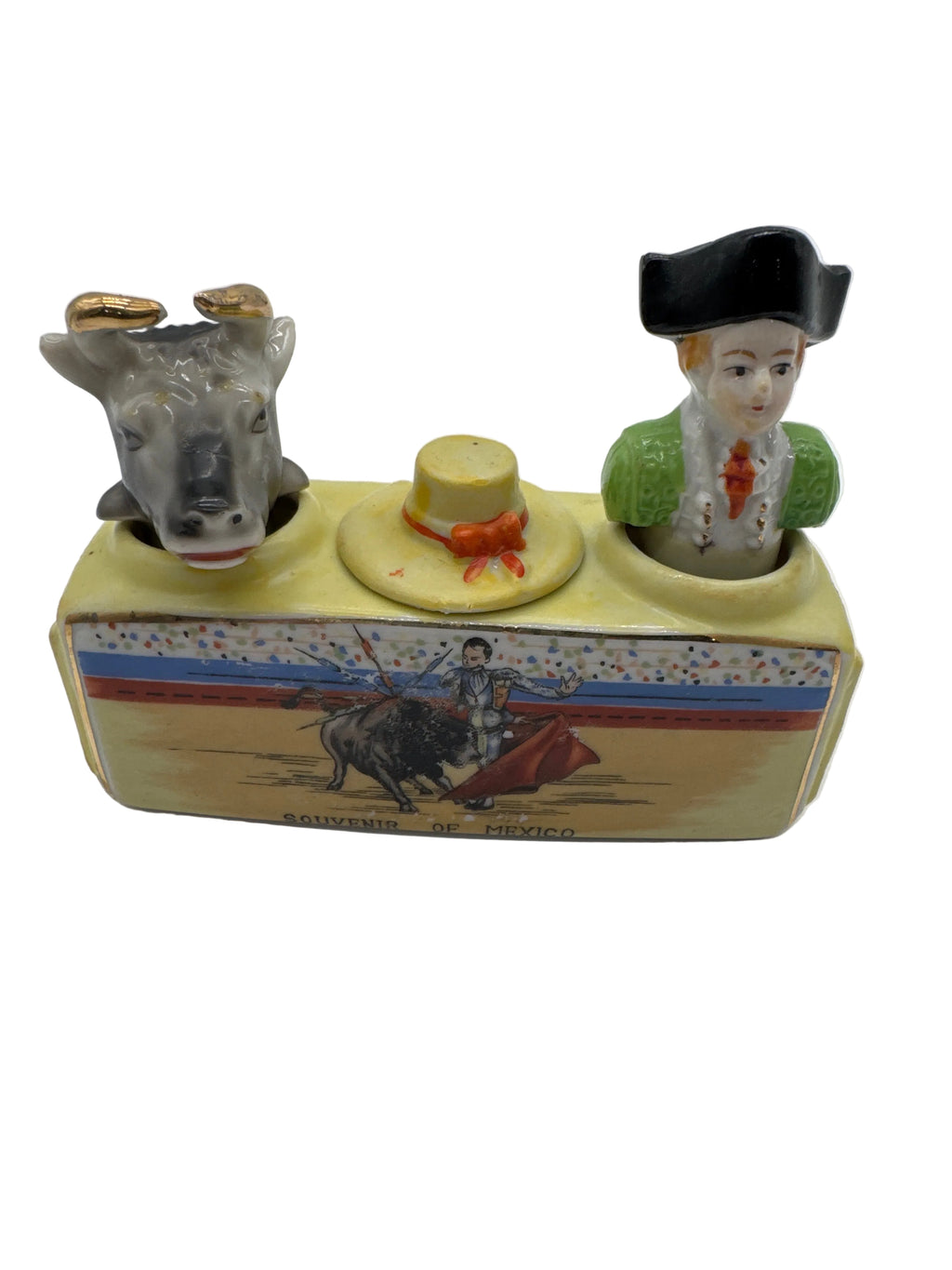 Vintage 1950’s Souvenir of Mexico Matador & Bull Nodder Salt & Pepper Condiment Set