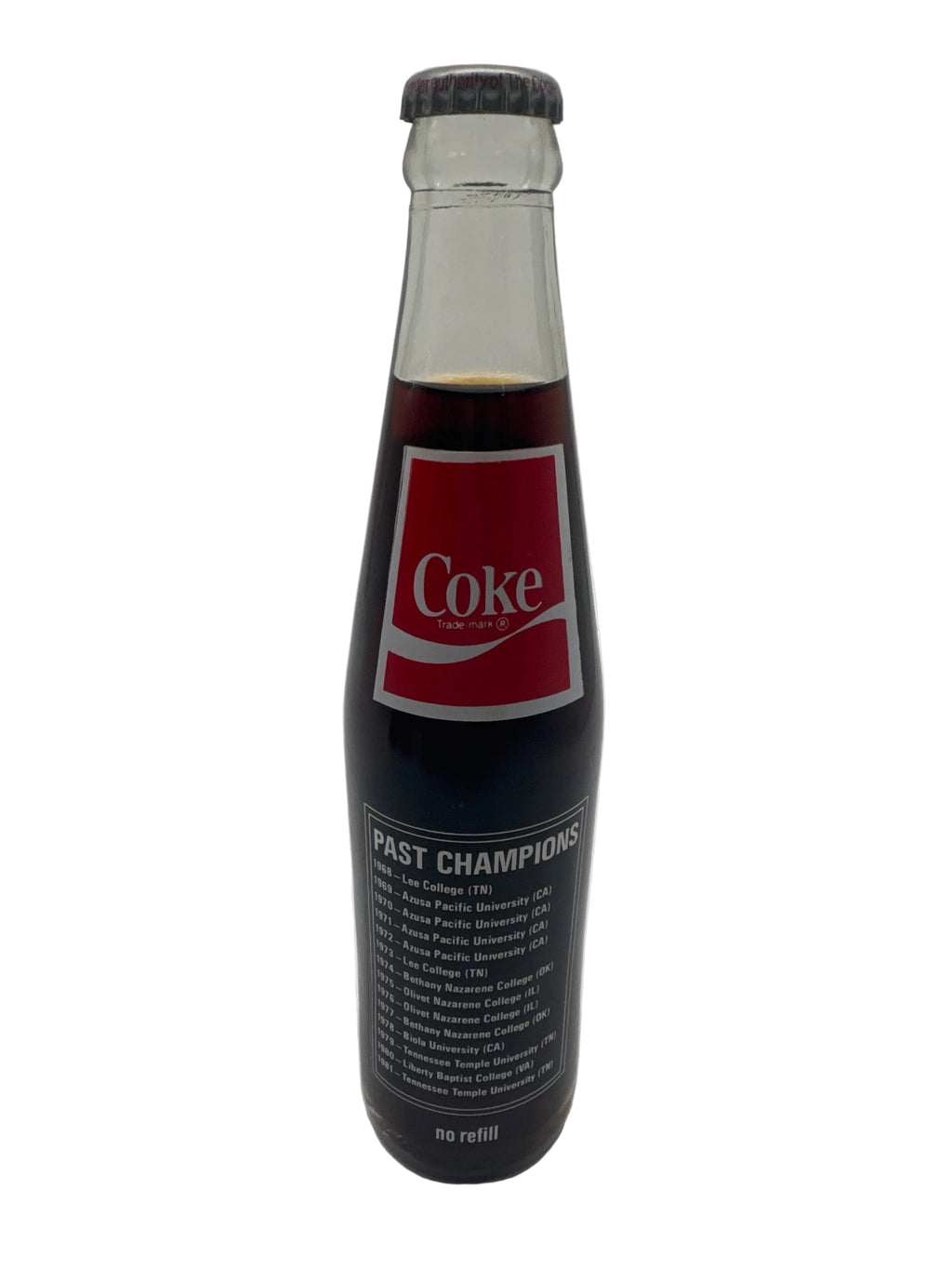 1982 NCCAA DIVISION I BASKETBALL TOURNAMENT CHATTANOOGA, TN 10 oz COCA-COLA BOTTLE