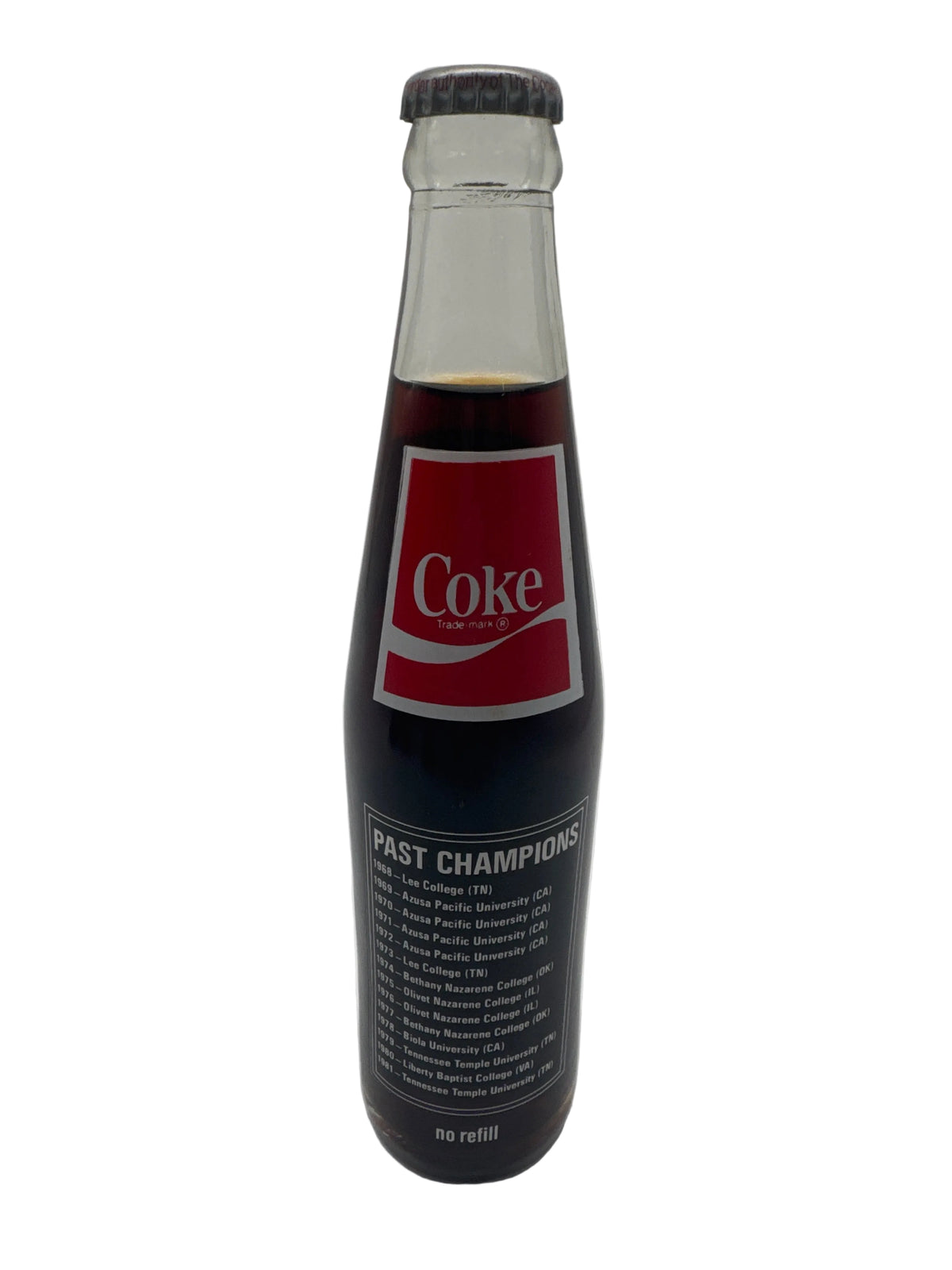 1982 NCCAA DIVISION I BASKETBALL TOURNAMENT CHATTANOOGA, TN 10 oz COCA-COLA BOTTLE