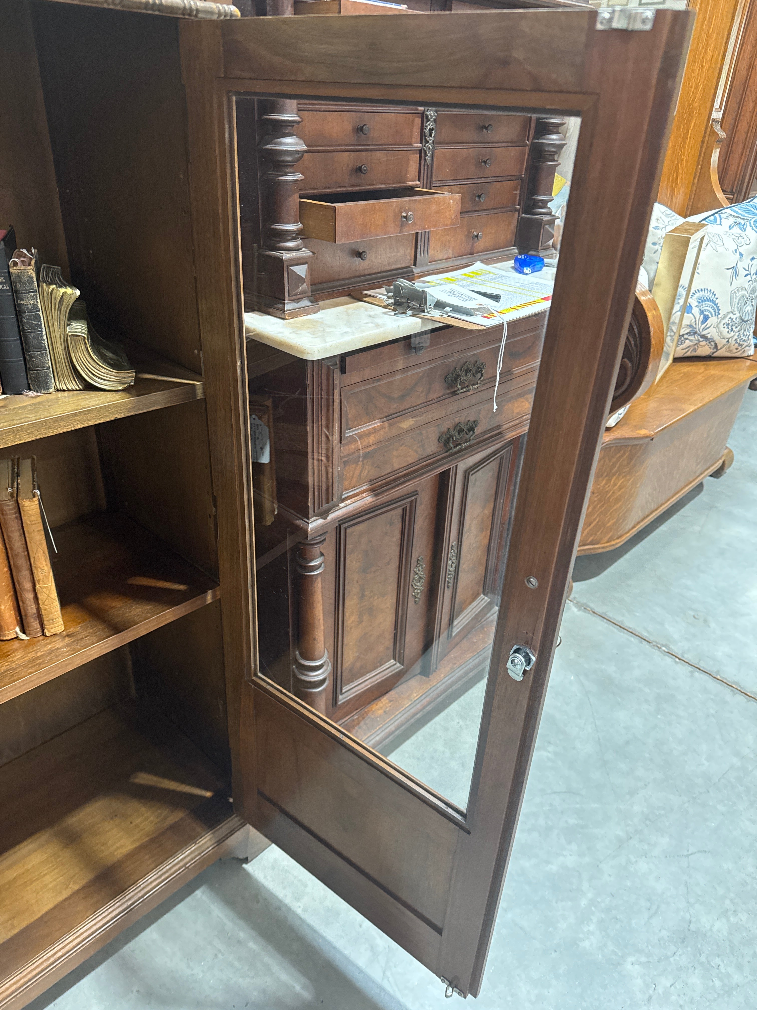Vintage Arts & Craft Style Walnut Double Glass Door Bookcase