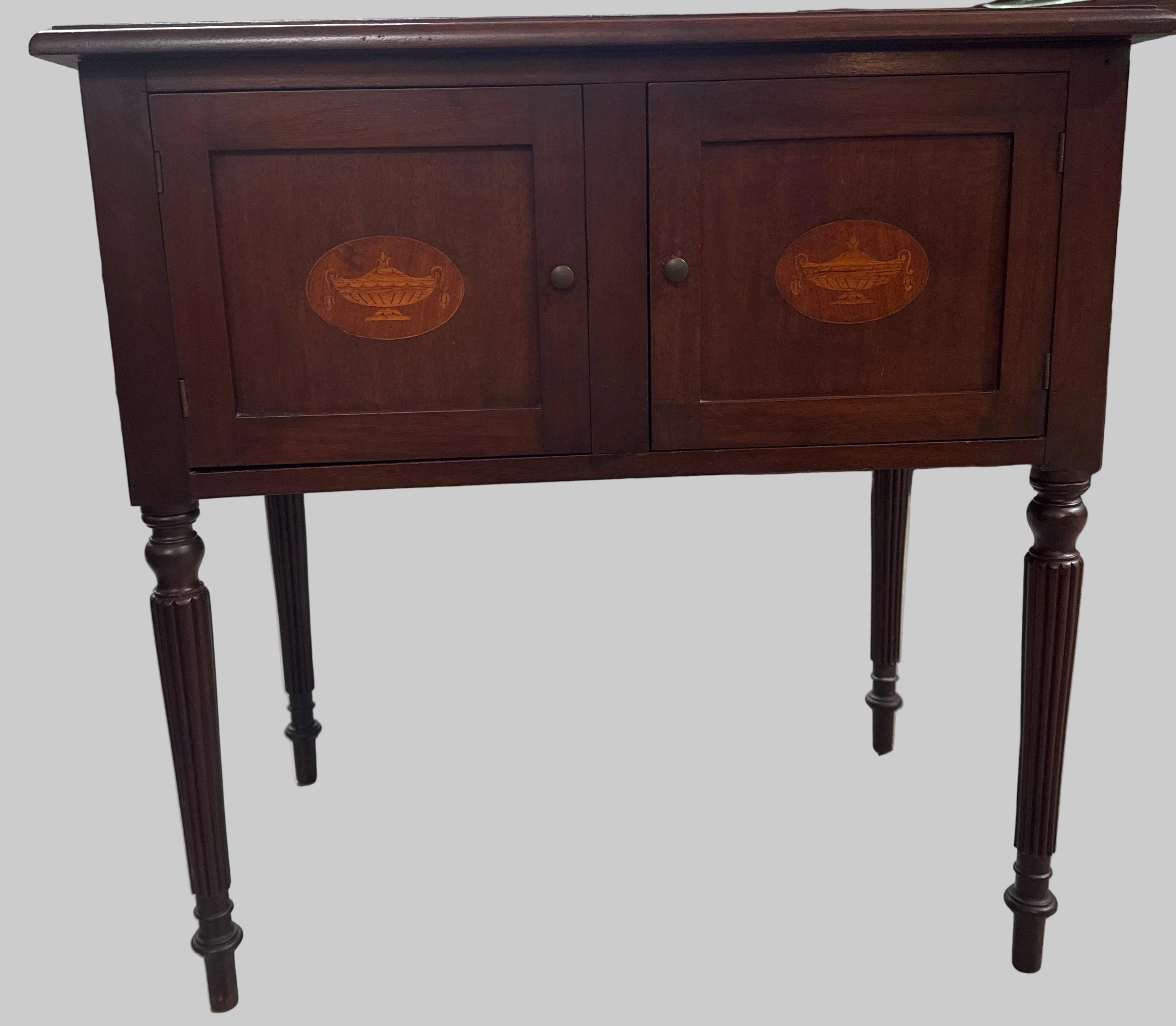 Antique Late 18th C or Early 19th C Federal Style 2 Door Inlay Accent Cabinet
