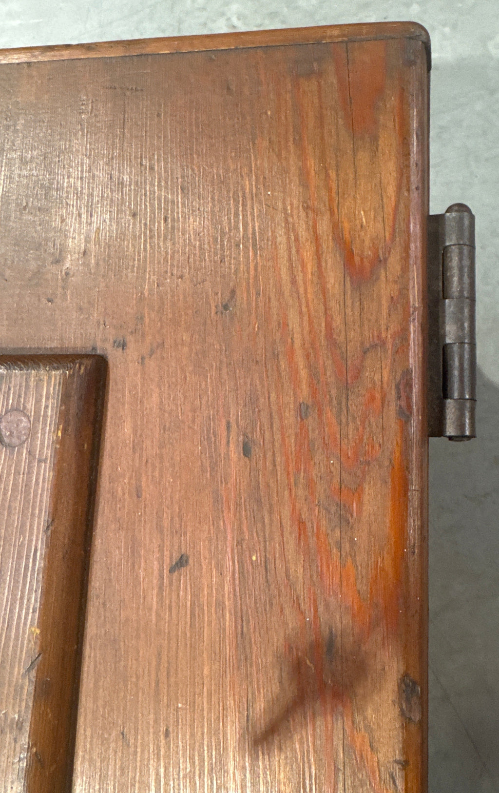 Antique Late 19th Century Primitive Lift Top Wood Carpentry Chest Trunk with Wrought Iron Latch