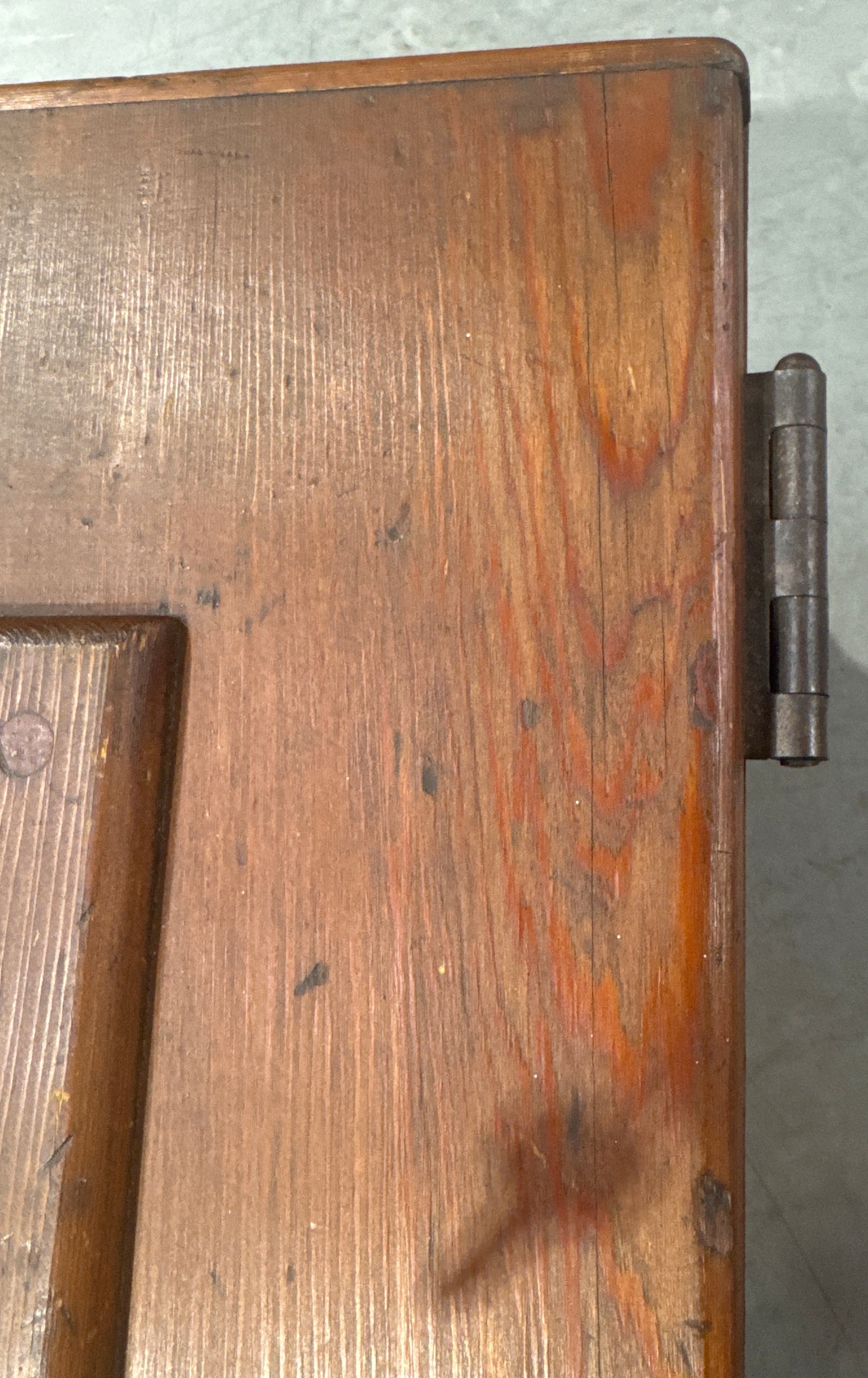 Antique Late 19th Century Primitive Lift Top Wood Carpentry Chest Trunk with Wrought Iron Latch