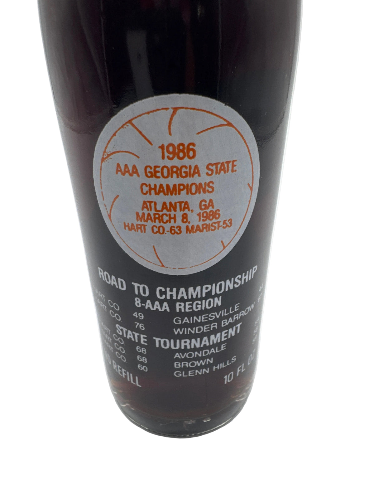 1986 Hart County Georgia AAA Baseball Champs 10 oz Coca-Cola Bottle