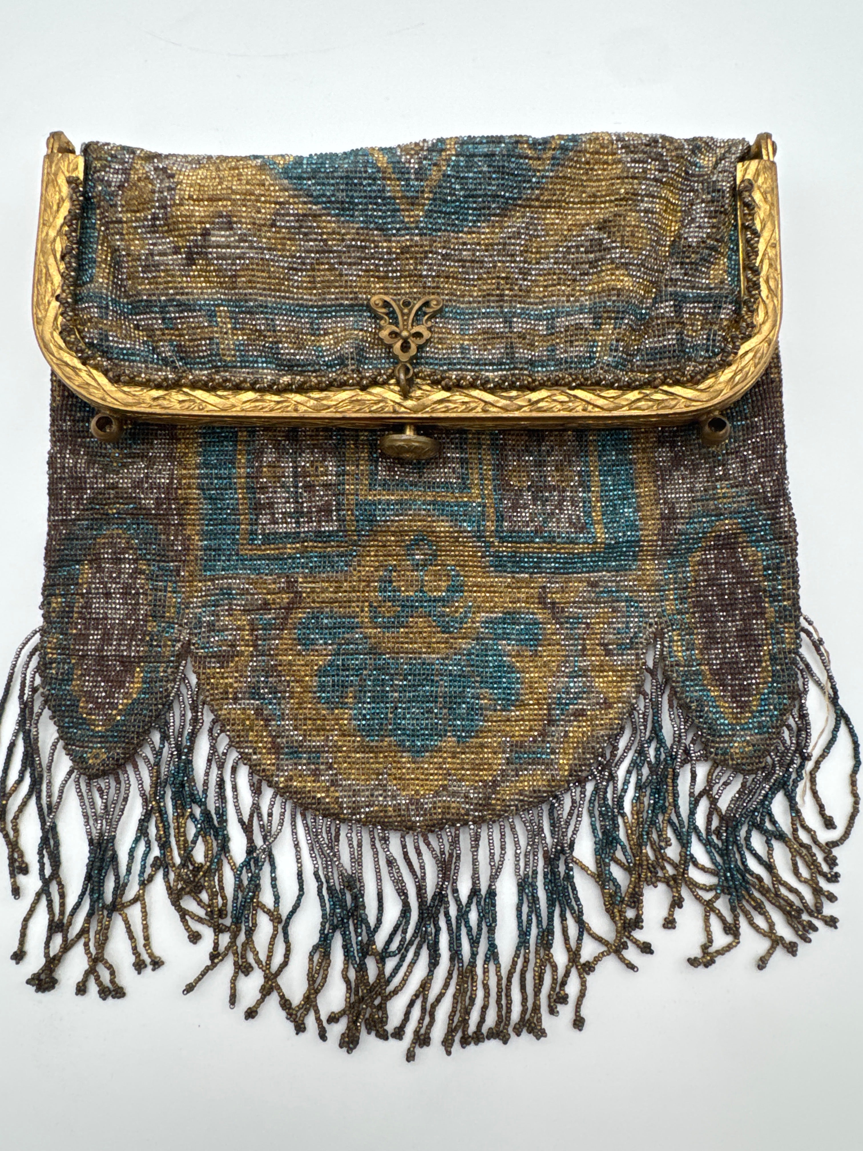 Antique Early 1900’s French Steel Beaded Hand Bag