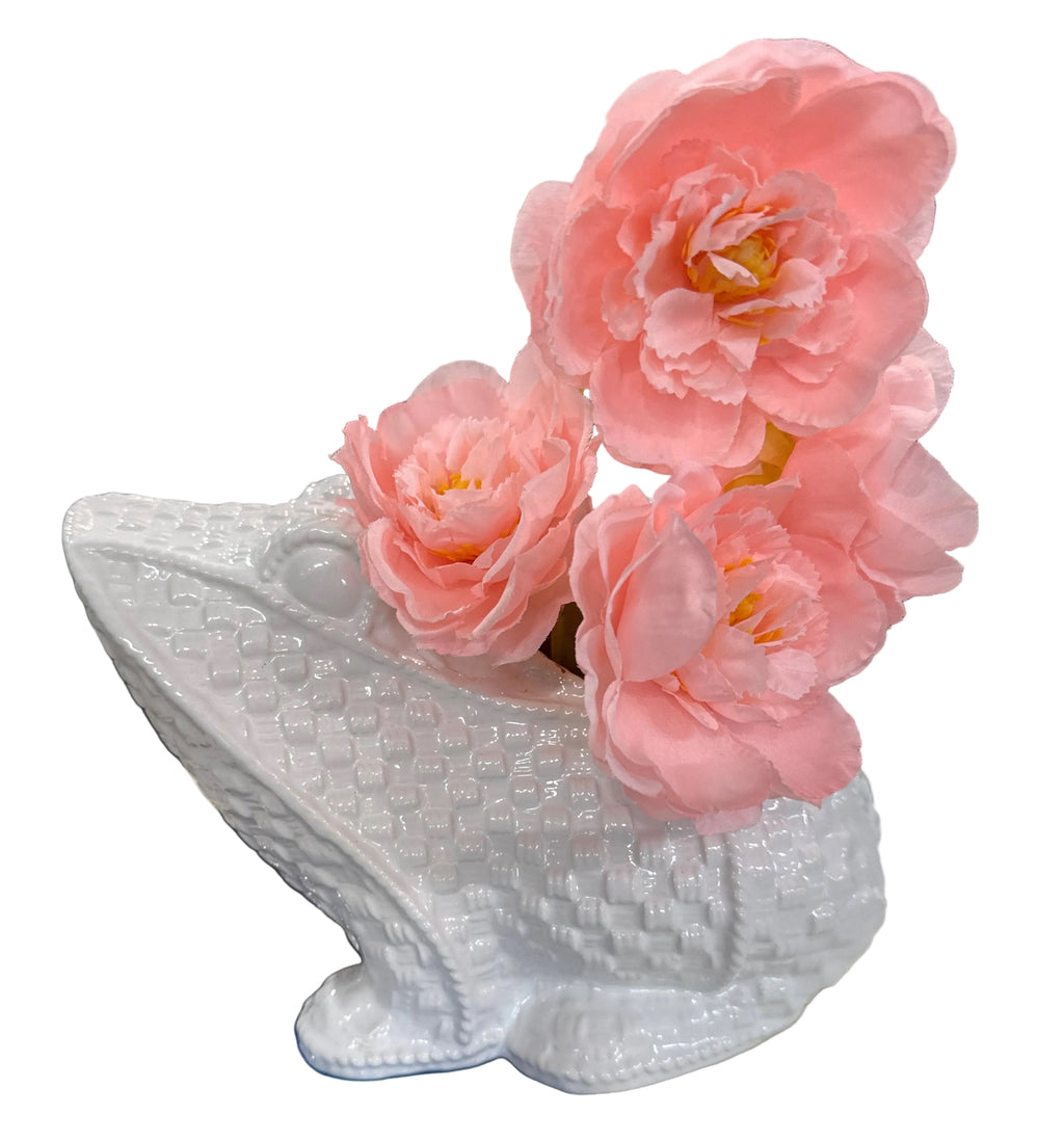 Two’s Company White Basketweave Ceramic Frog Planter/Vase
