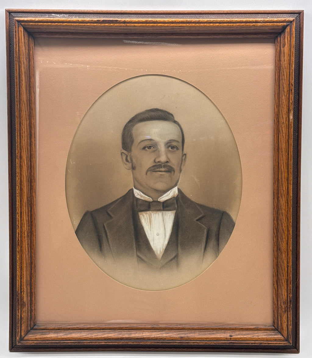 Antique 19th Century Victorian Ancestral Portrait Crayon Method