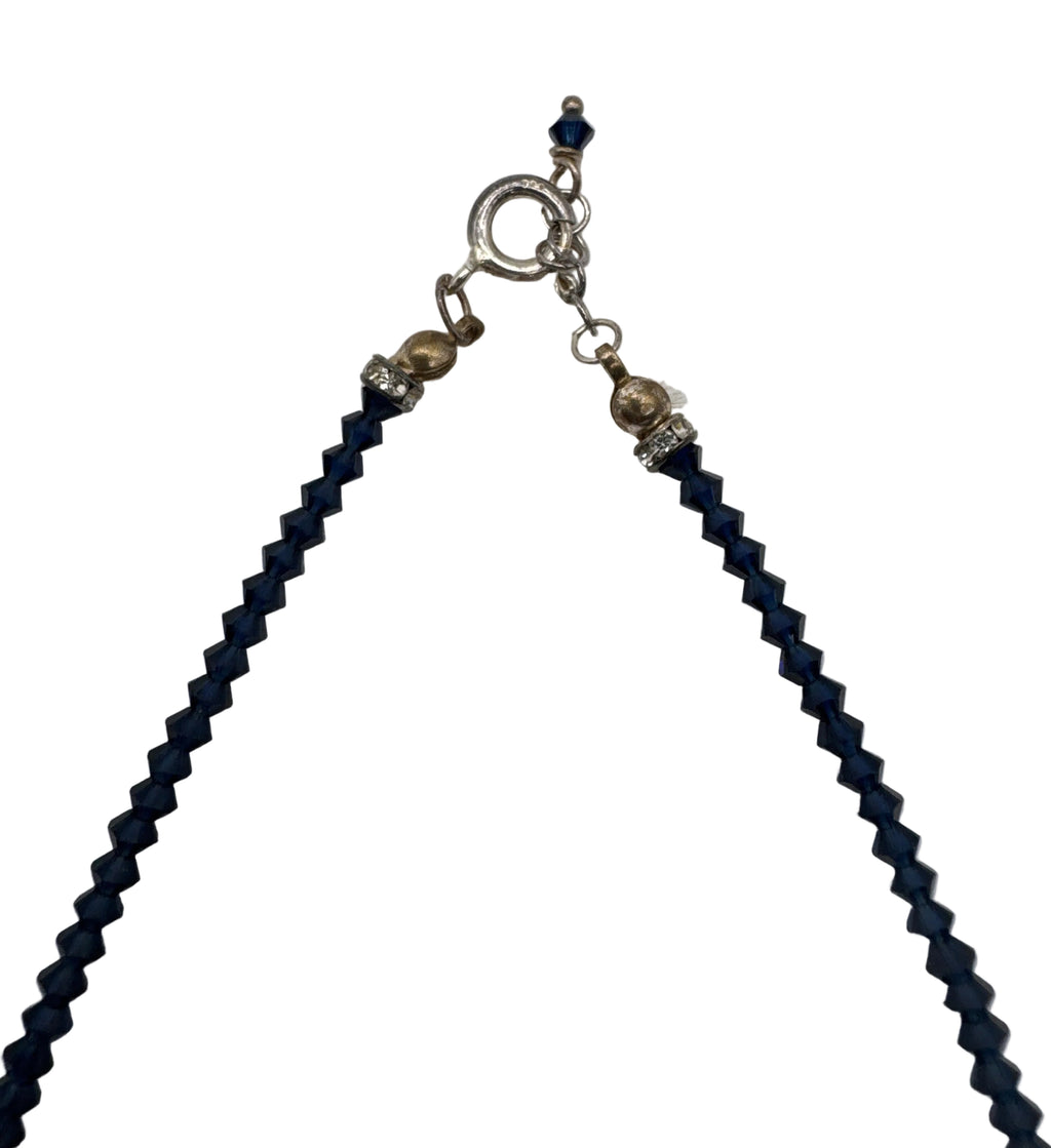 Vintage LFK Jewels Sapphire Blue Crystal Bicone Bead 18” Necklace