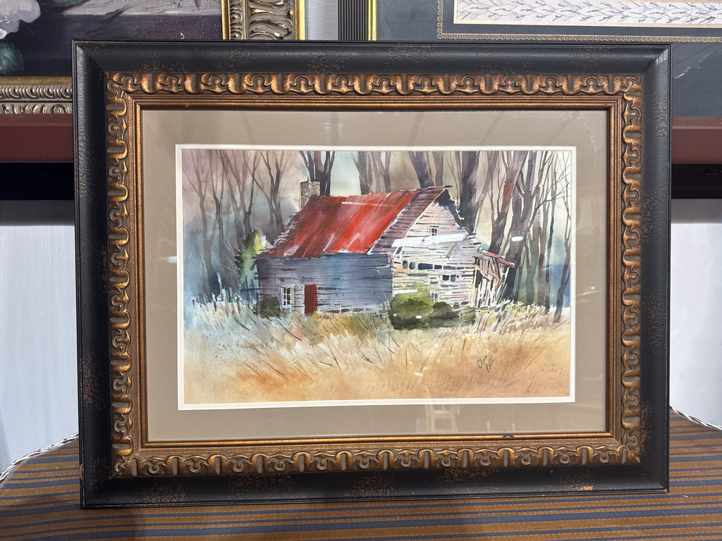 “Rustic Barn” Signed Framed Watercolor by Chris Petti