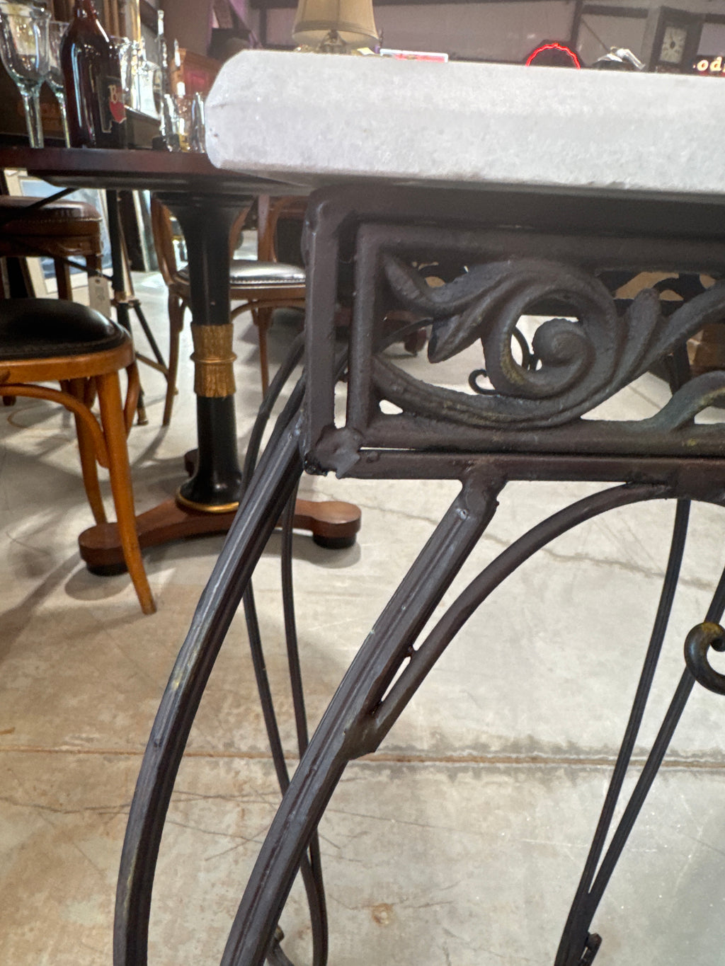 Vintage Wrought Iron Marble Top Plant Stand