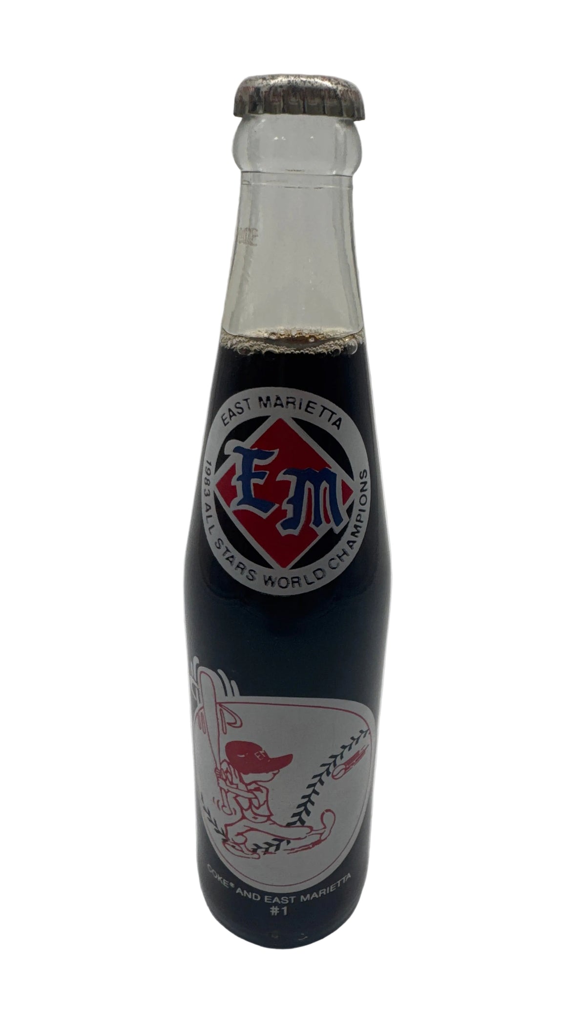 1983 ALL STARS WORLD CHAMPIONS EAST MARIETTA BASEBALL 10 oz COCA-COLA BOTTLE